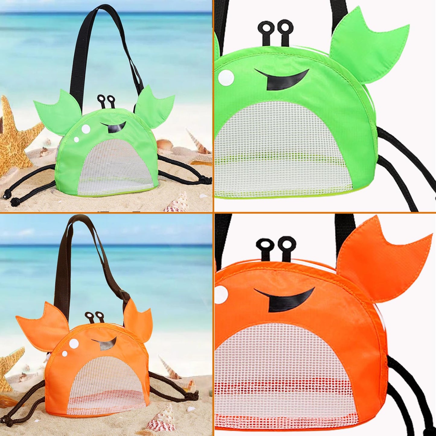 Yooleetc 4Pcs Beach Toy Mesh Shovel And Mesh Beach Bag Seashell Bag,For Sand Filter & Collect Shells,Sand Sifter Shell Collectin