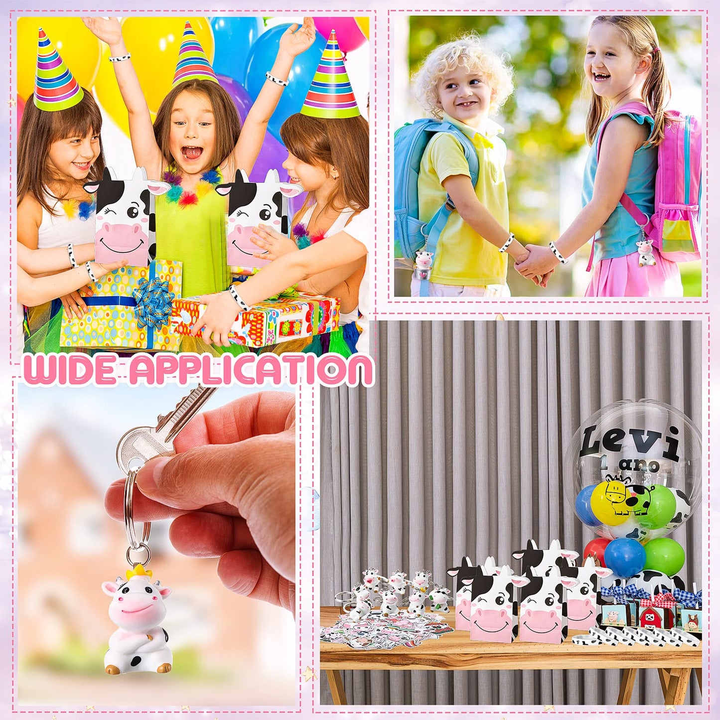 122 Pcs Cow Party Favors Supplies Include Cow Keychains Cow Silicone Bracelets Cow Party Paper Bags Treat Bags Cow Vinyl Sticker