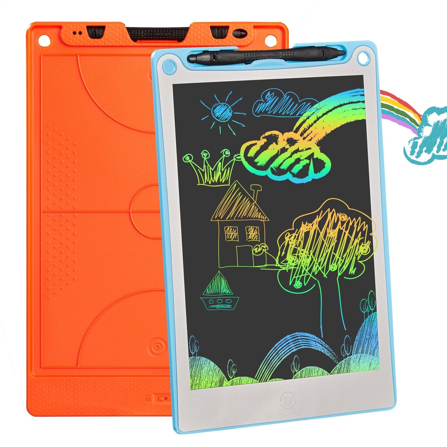 LCD Writing Tablet for Kids Set of 2 - Colorful Doodle Board - 10 Inch Erasable Reusable Drawing Pad- Orange Blue, Learning Toys