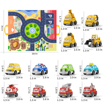 TEMI Toddler Pull Back Car Toys for 1 2 3 Year Old Boy Girl, 12 Pieces Baby Toy Cars with Play Mat/Storage Bag, Baby Toys 12-18