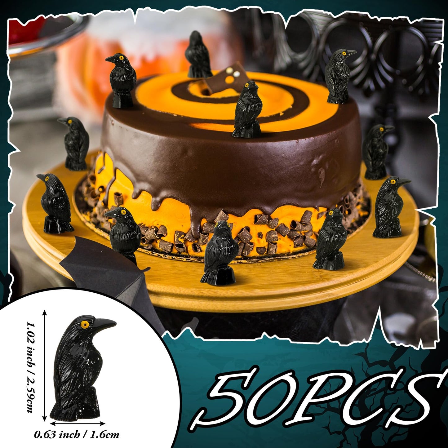 50 Pcs Mini Halloween Figurines Miniature Crows Mini Resin Figures Black Raven Halloween Decor Mini Resin Animals For Mini House