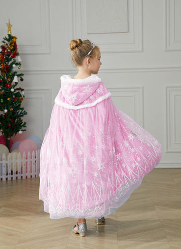Purfeel Girls Elsa Cape Kids Warm Hooded Cloak Dress Up Princess Cape M 3-6Years