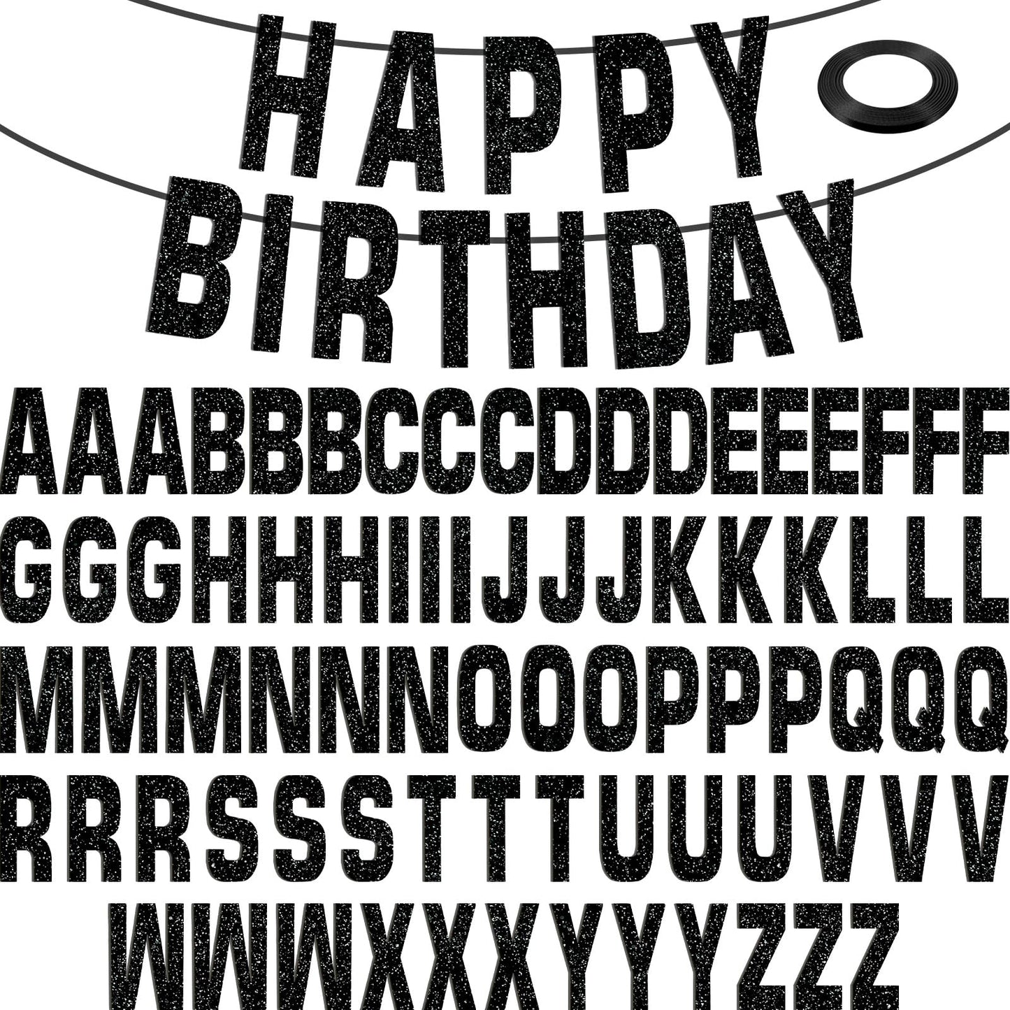 78 Pcs Make Your Own Banner Kits Large Size 6 Inch DIY Glitter Letter Pack Reuse Letters Banner Kit with White Ribbon for Birthd