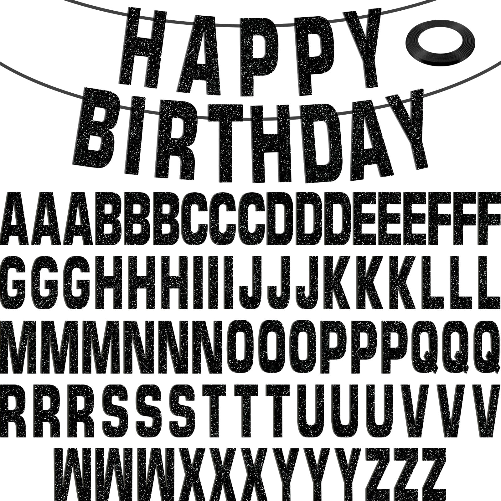 78 Pcs Make Your Own Banner Kits Large Size 6 Inch DIY Glitter Letter Pack Reuse Letters Banner Kit with White Ribbon for Birthd