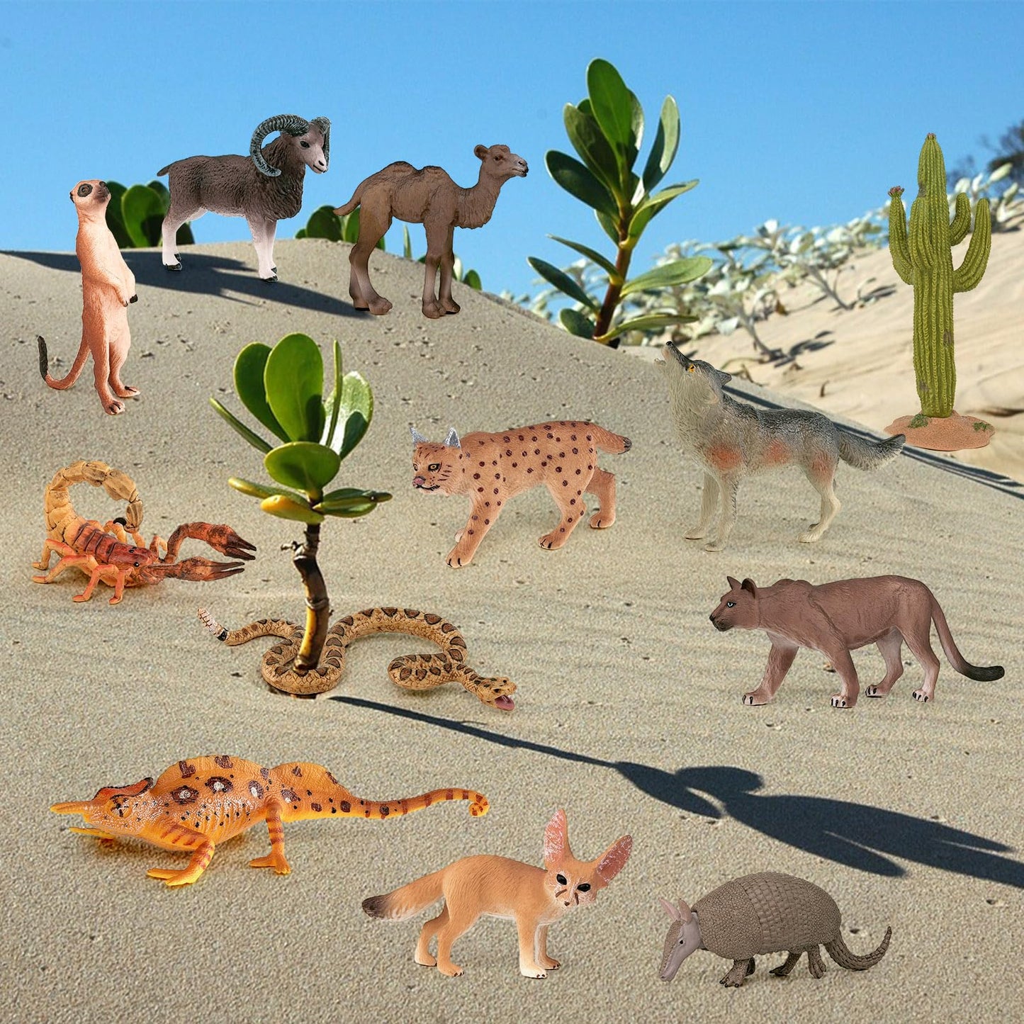 Bretoyin 12-Piece Desert Animals Figurines Set - 6 Inch Realistic Toys For Kids, Toddlers, School Projects, Birthday Gifts, And