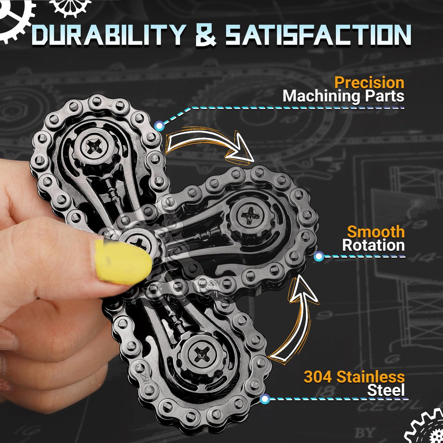 Cool Sprockets Fidget Bike Chain Hand Roller For Anxiety Relief, Assemble Fidget Spinner Ring Toy For Gift, Metal Fingertip Spin