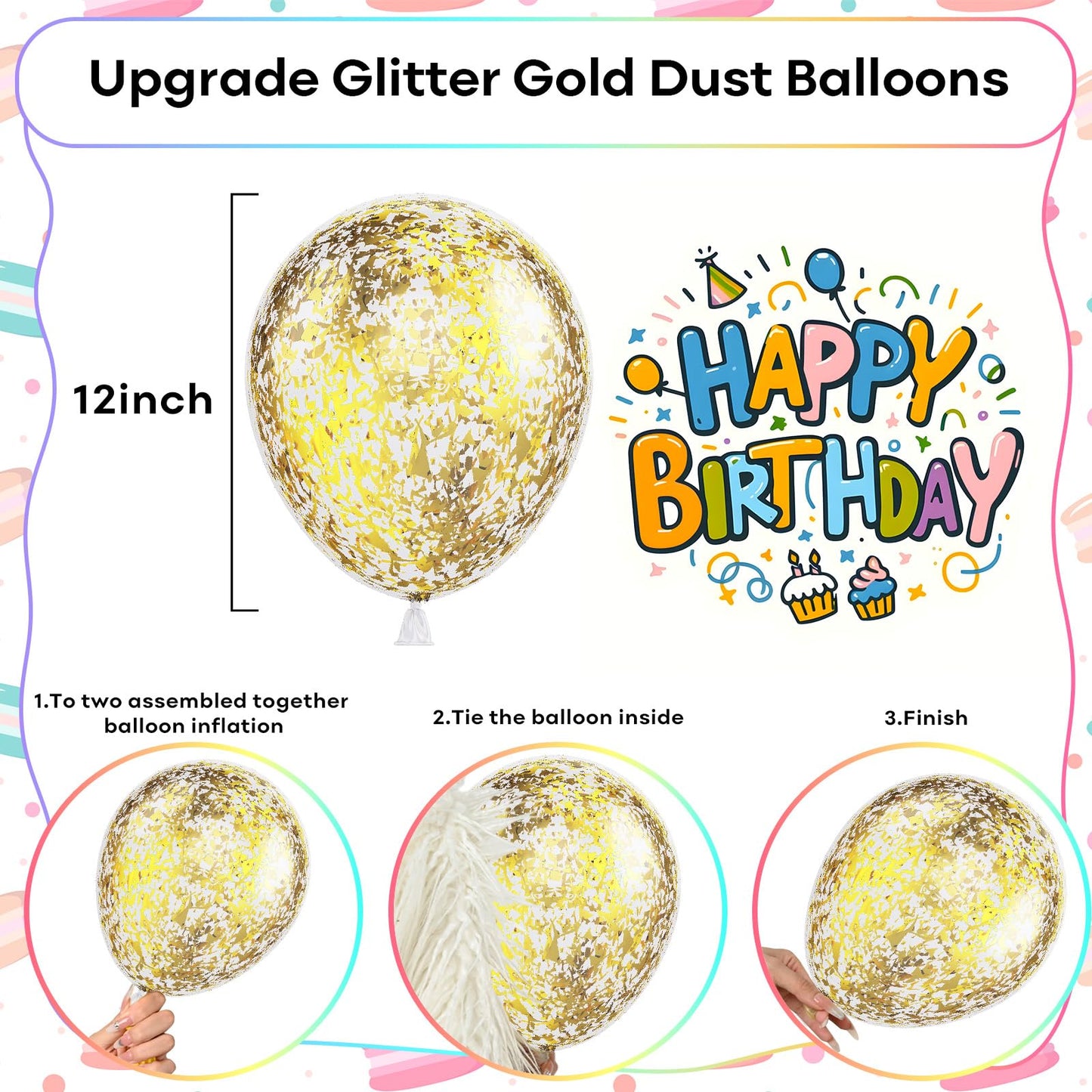 Pastel Balloons, 65 Pcs Pastel Color Balloons, Macaron Balloons Mit Glitter Gold Confetti Balloons For Easter Balloon Arch, Colo