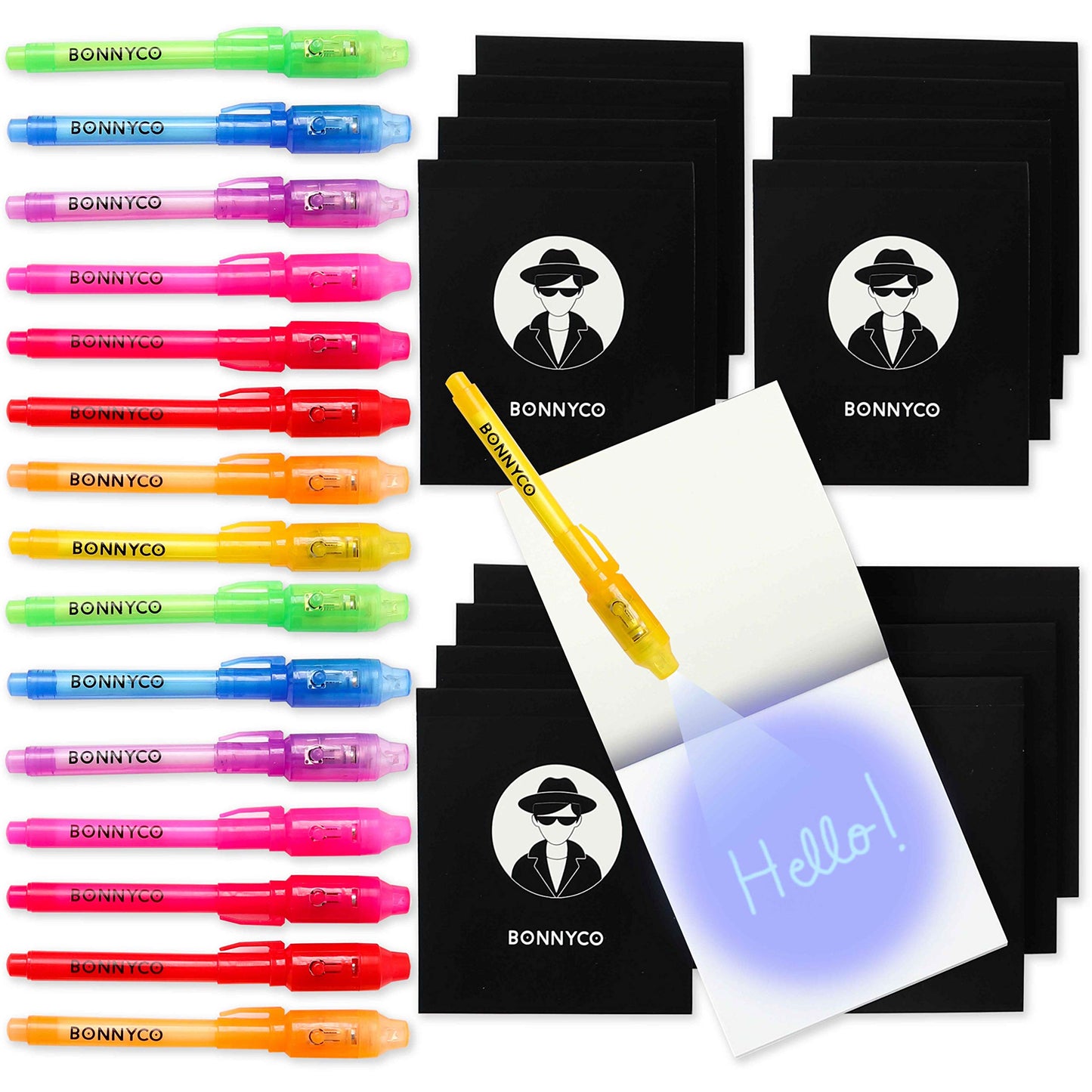 Bonnyco Invisible Ink Pen And Notebook, Pack Of 16 Party Favors For Kids Birthday | Spy Pen Party Supplies, Pinata Stuffers, Prizes For Kids | Magic Pen Birthday Party Favors, Prizes For Students