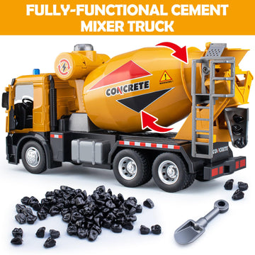 HAPYAD Cement Mixer Toy Truck Metal Cab, Big Construction Truck with Lights Sounds and Working Movable Parts, Friction Powered C