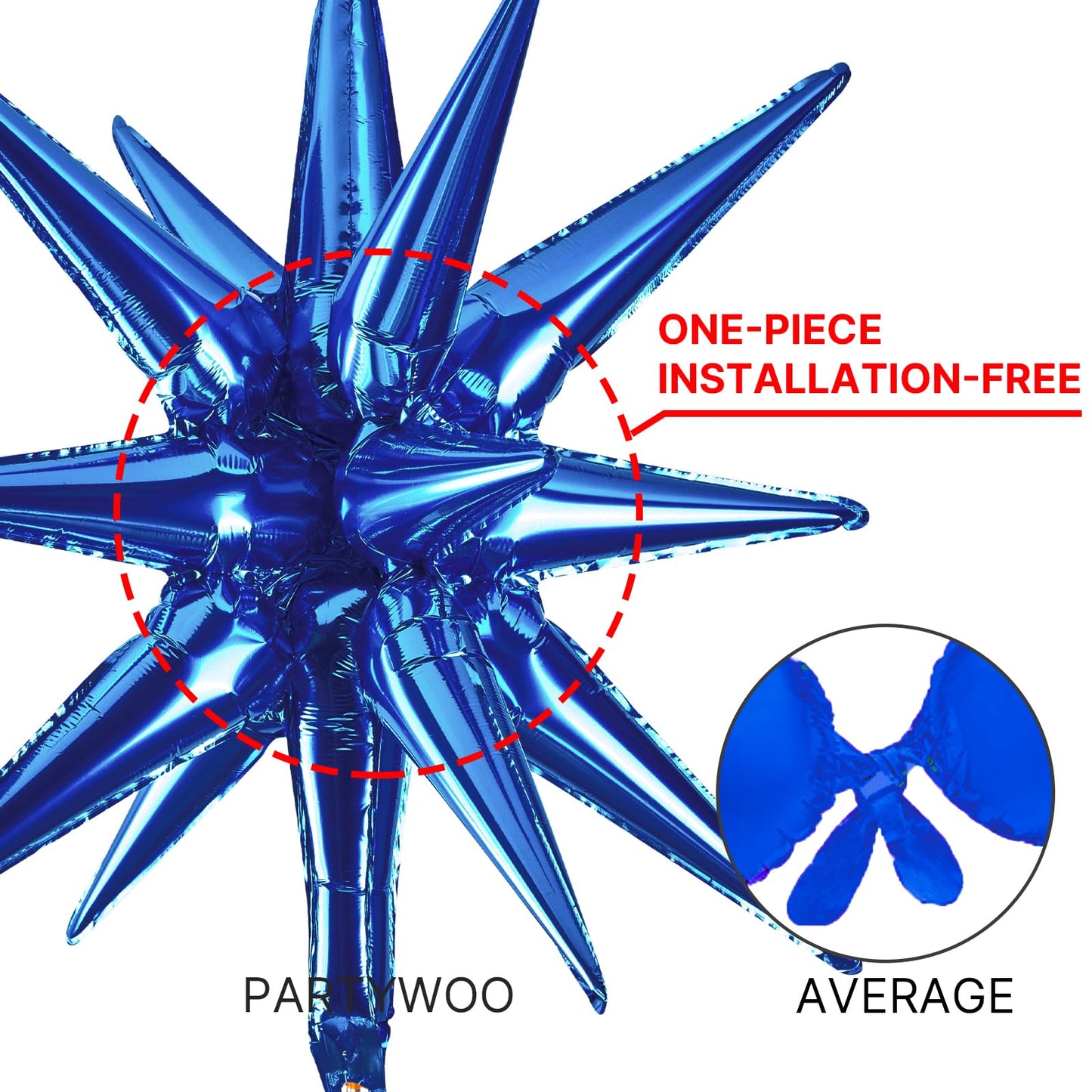 Partywoo Navy Star Balloons, 2 Pcs 42 Inch Large 14-Pointed Starburst Balloons, One-Piece Star Explosion Balloons With Ribbon, Point Star Foil Balloons, Mylar Balloons For Birthday Party Decorations