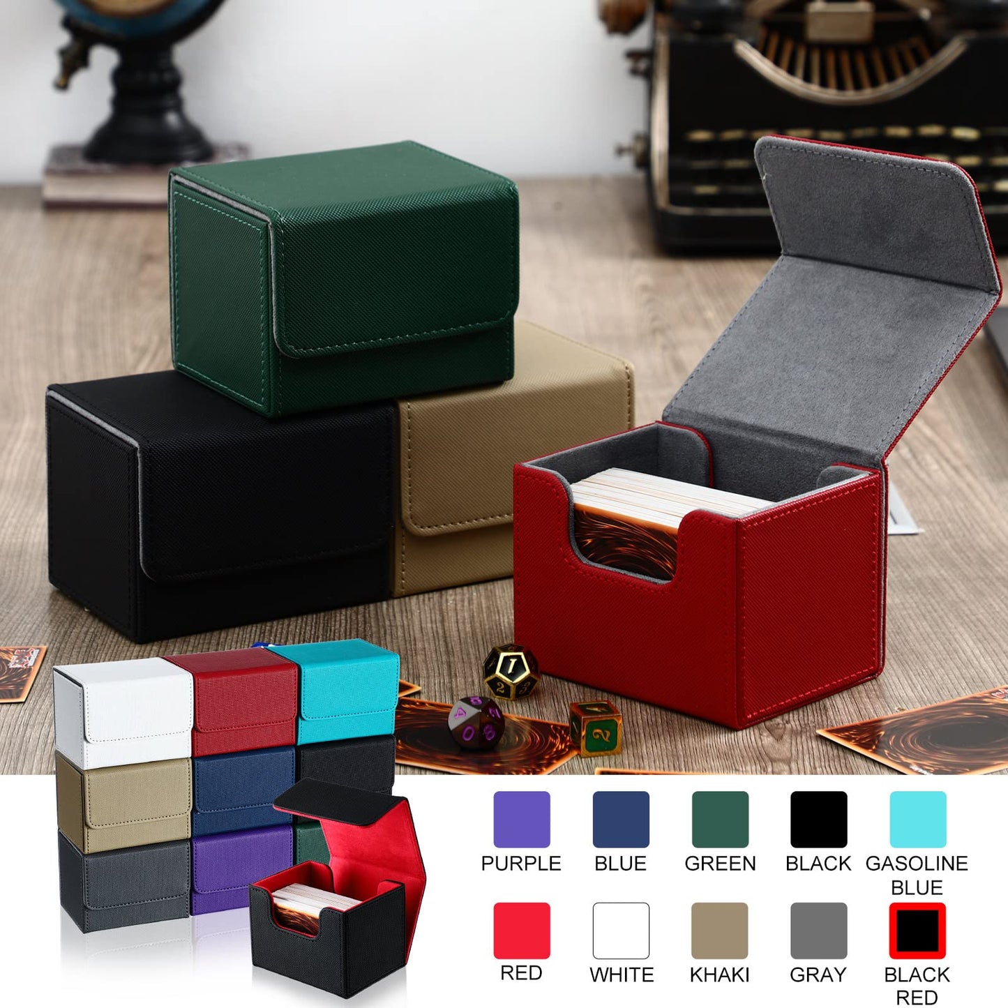 Vicenpal 10 Pieces Leather Deck Game Card Box Magnetic Card Game Box Case For 100 Plus Playing Cards, Card Storage Box Compatibl