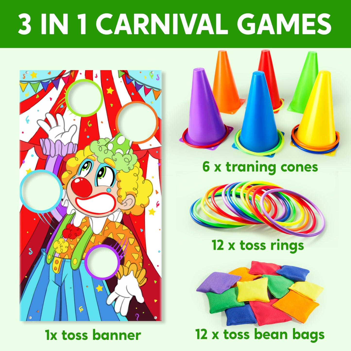JOYIN 31PCS 3 in 1 Carnival Games  Easter Ring Toss Yard Set  Bean Bags  Cones - Outdoor Toys for Toddlers & Kids  Children's Indoor Play  Family Fun  Kids Party Cornhole Set  Lawn Games