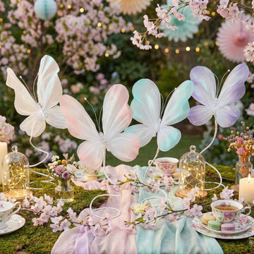 Roowest 4pcs Butterfly Party Decorations Table Centerpiece Gradient Silk Flying Large Butterfly Centerpiece 3D Pink Purple Green