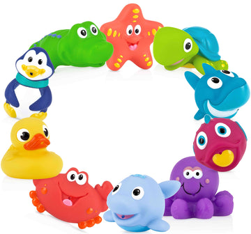 Nuby 10 Count (Pack Of 1) Little Squirts Fun Bath Toys, Assorted Characters