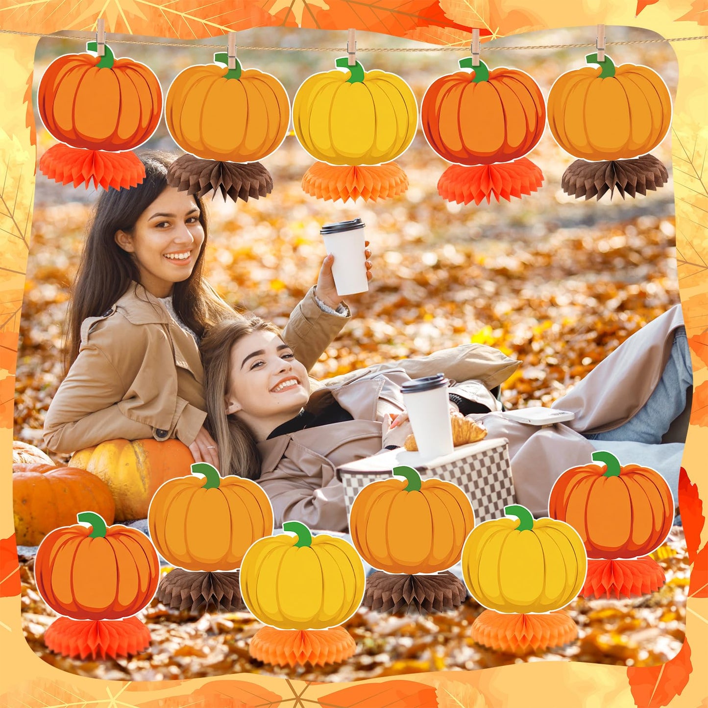12 Pcs Fall Thanksgiving Pumpkin Honeycomb Centerpiece Fall Party Decoration Orange Gold Pumpkin Table Decoration Autumn Table T