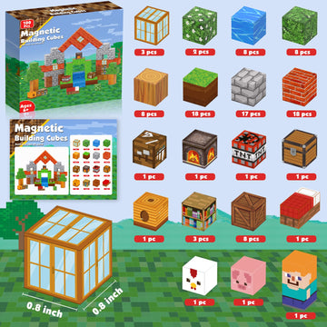 Annexfun Magnetic Blocks-100Pcs Grassland Building Blocks Set, Kids Classroom Sensory Toy, Stem Learning, Construction Stacking