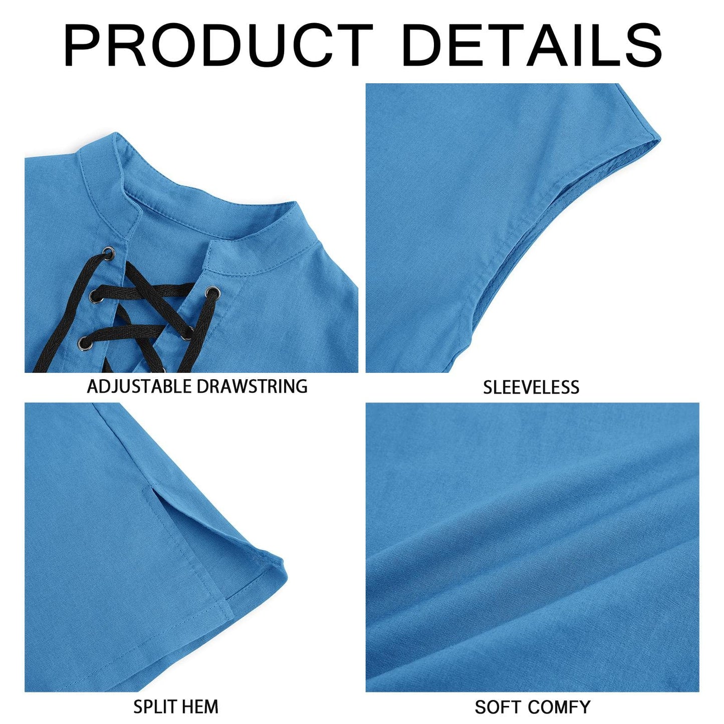 Boys Kids Renaissance Pirate T Shirts Viking Medieval Sleeveless Lace Up Costume Scottish Cotton Tank Tops