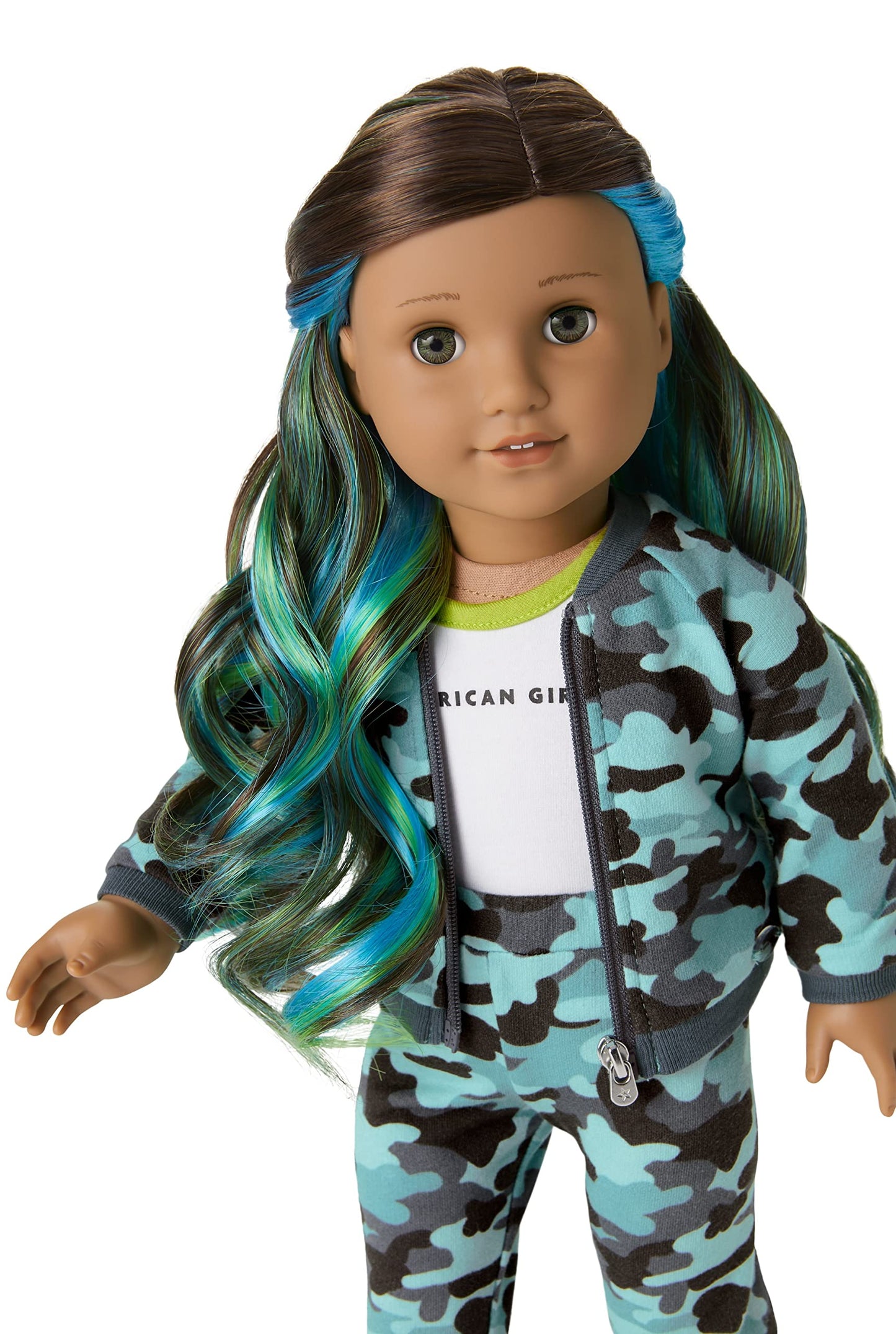 American Girl Truly Me 18-Inch Doll #89 With Hazel Eyes, Brown Hair W/Highlights, And Tan Skin In Camo Outfit, For Ages 6+
