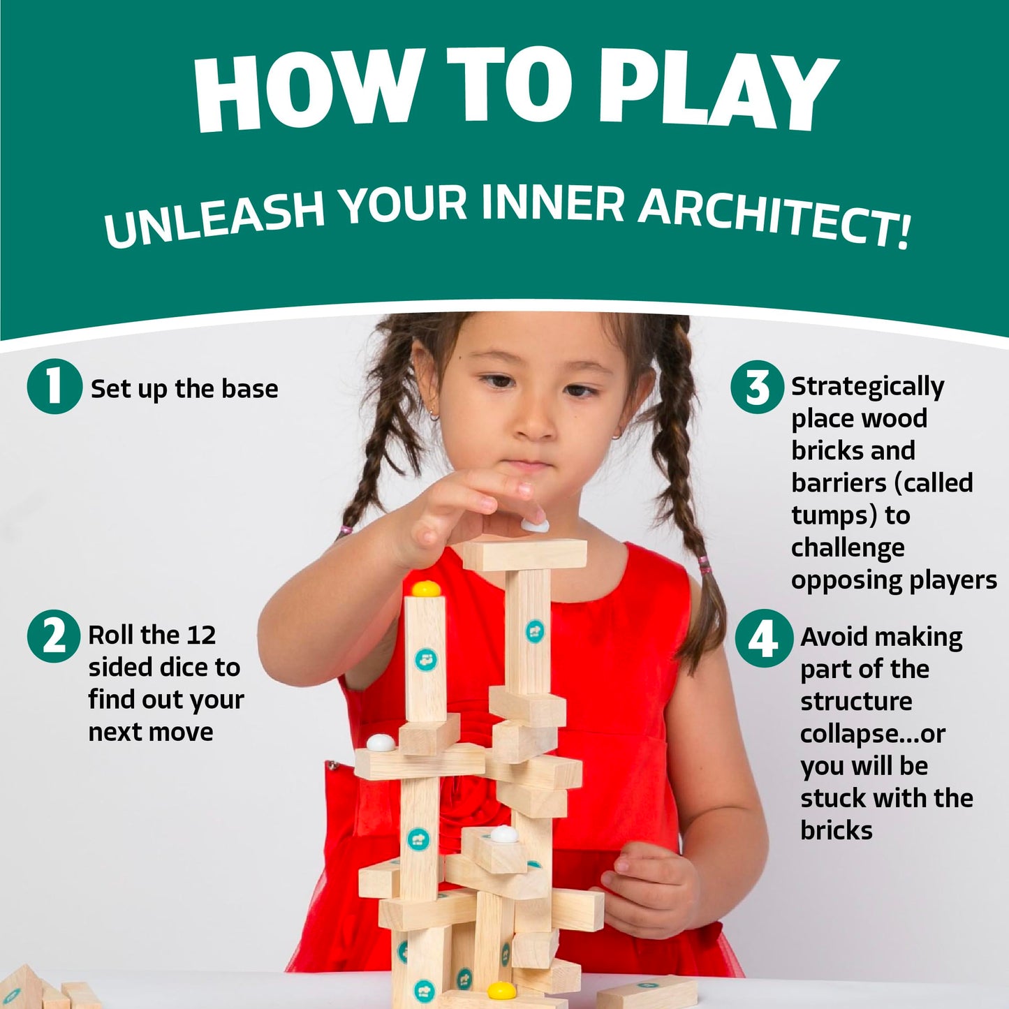 Tummple - Wooden Block Stacking Tower Game - Fun Party & Family Board Game for Kids, Teens, & Adults - STEM Educational Toy