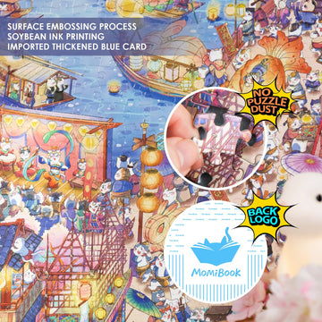 Puzzles For Adults 1000 Pieces, Momibook Jigsaw Puzzles Of Chinese Village Town Cat, Painting Image 81.3X40.6Cm(32''X16'') Toys