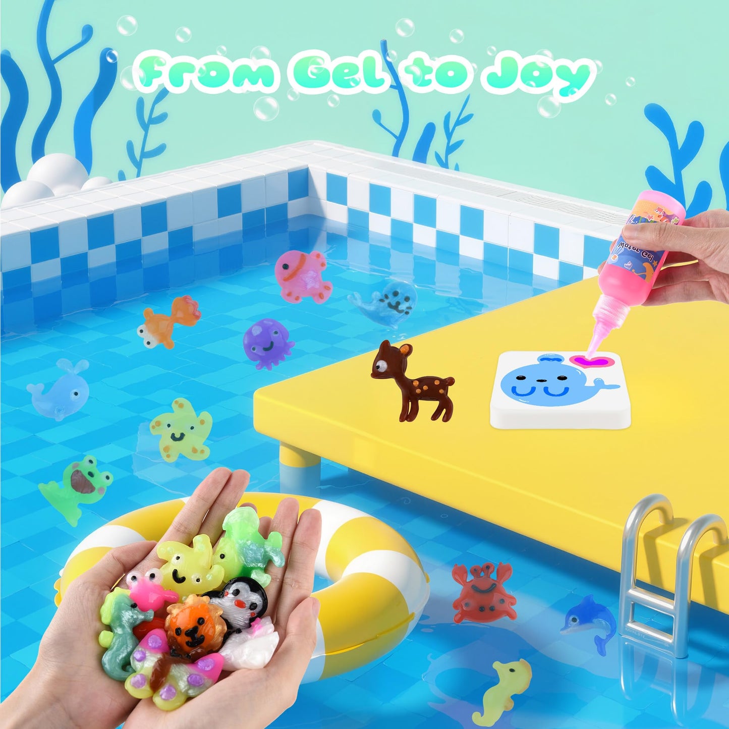 Magic Water Elf Toy Kit, Waters Pets, Aqua Fairy Water Gel Kit with 20 Magic Gels & 24 Shape Molds, DIY Squishy Maker, Summer Ac