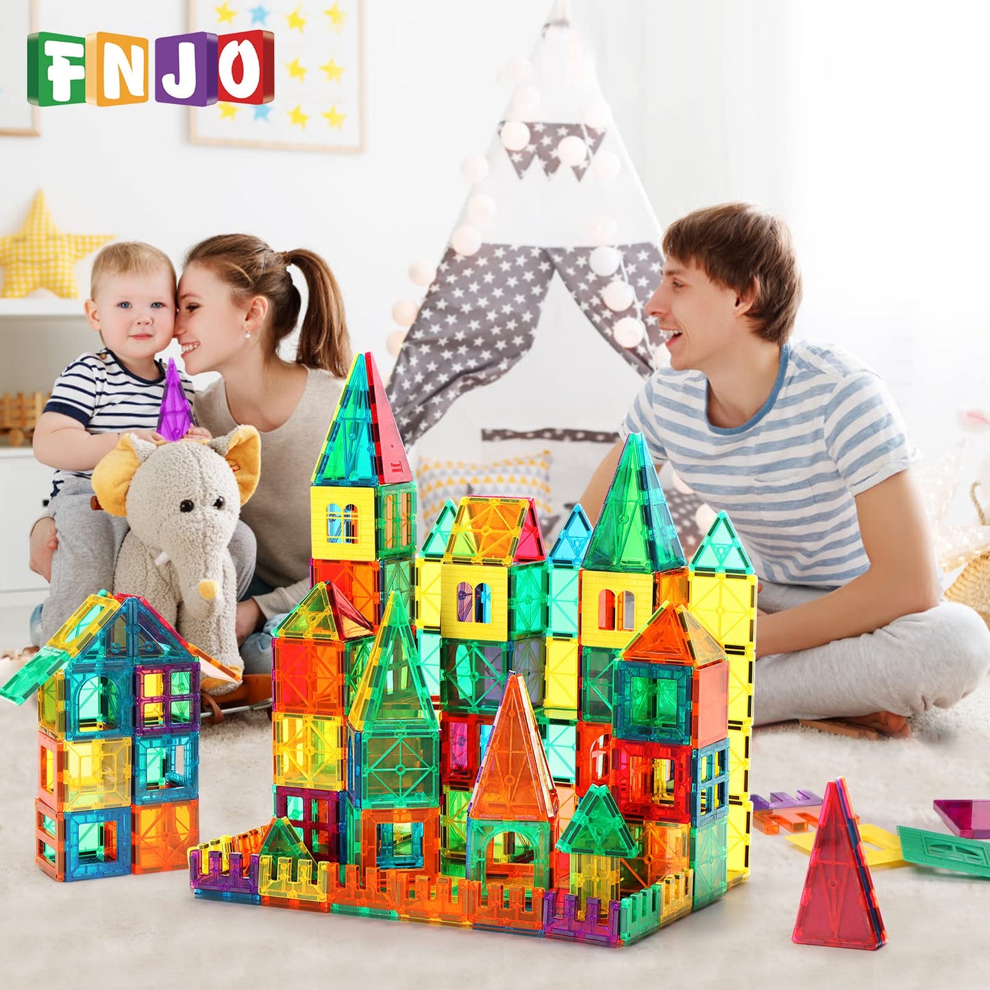 Fnjo Magnetic Tiles, 52 Pcs Magnet Building Set, Magnetic Building Blocks,Construction Stem Toys For Kids, Gift For Boys Girls