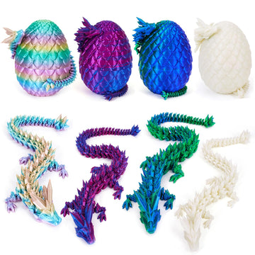 Shuwnd 4Pcs 3D Printed Dragon Eggs With Dragon Inside,Prefilled Mini Easter Eggs Articulated Crystal Dragon Fidget Toys,Easter Basket Stuffers,Mystery Mythical Pieces Dragon,3D Printed Animals Toy Set