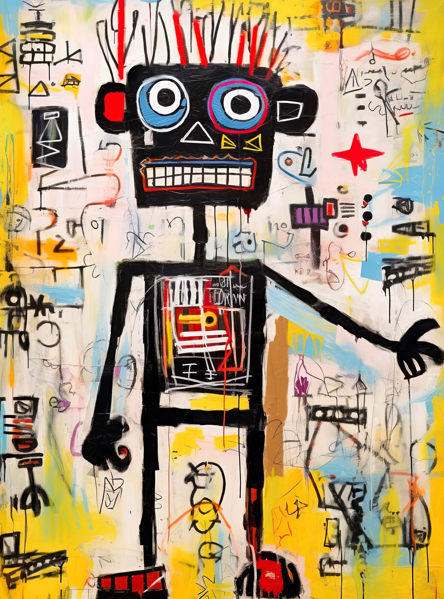 Cross & Glory - Neon Robot Rhapsody - 1000 Piece Jigsaw Puzzle for mature-themeds | Abstract Neo-Expressionism Art | Luminous Yellow Highlights | enhanced Quality | Vibrant Colors