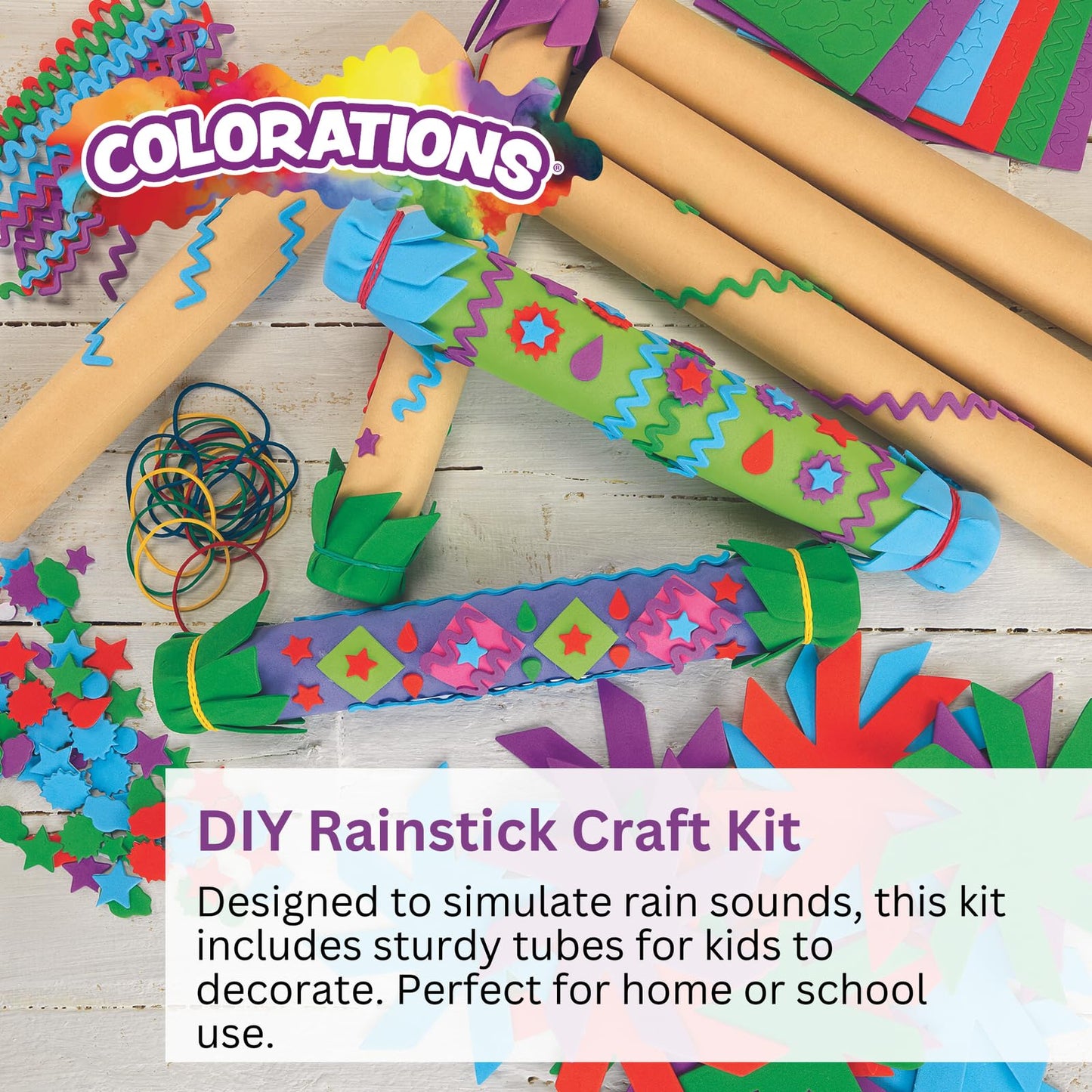 Colorations - RAINKIT DIY Rainstick Kit for Kids, Set of 12, EVA Foam and Cardboard, Native American, Craft Kit, Self-Adhesive,