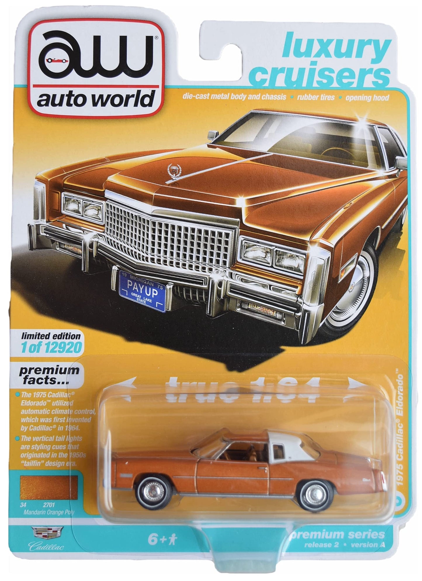 Auto-World 1975 Cadillac Eldorado, Luxury Cruisers [Orange]