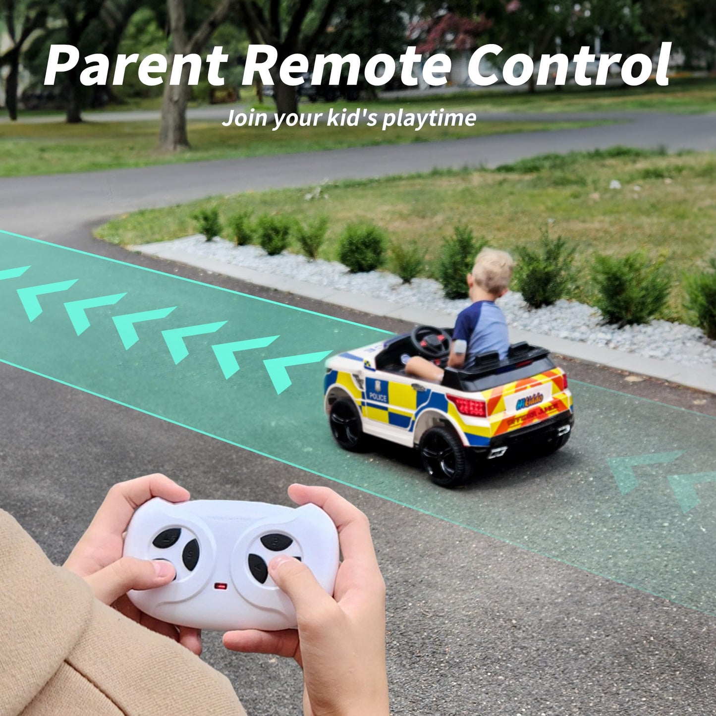 Hikiddo 24V Electric Police Ride-On Car For Kids, Ride-On Toy Kids Car W/Parental Remote Control, 2X200W Motors - White