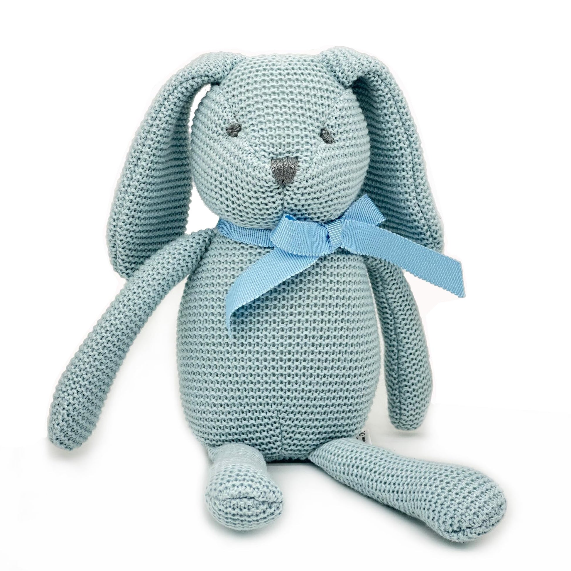 FLUFFYFUN 100% Organic Cotton Baby Toys Blue Bunny Rabbit Stuffed Animals for Newborn 7.1 