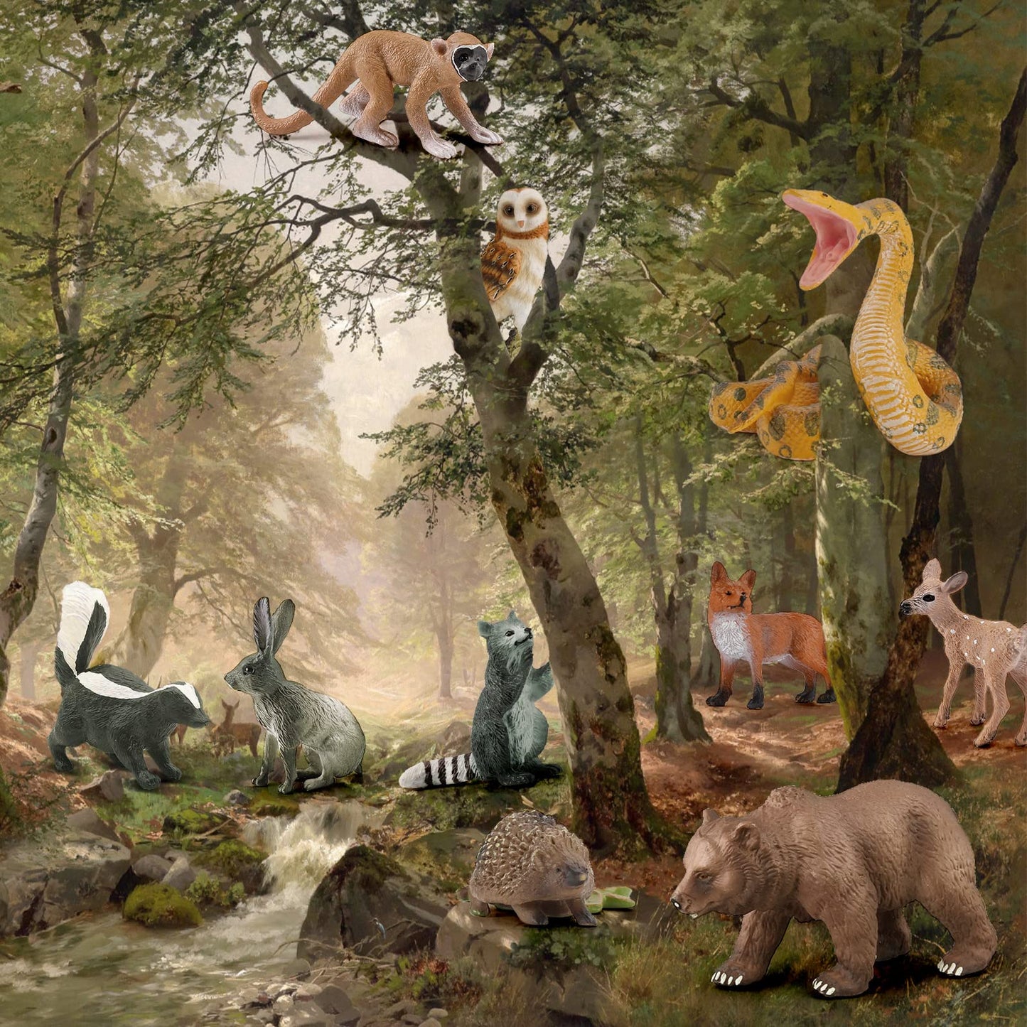 Bretoyin Forest Animal Figure Realistic Playset 10Pcs Woodland Animal Figurines Toys Set Cake Toppers School Project Diorama Mod