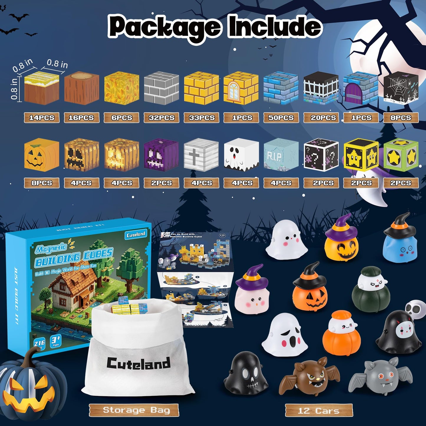 Cuteland Magnetic Blocks 216Pcs Night Style, Magnetic Building Blocks For Boys 6-8, Construction Toys, Toys Gift For 6+ Year Old