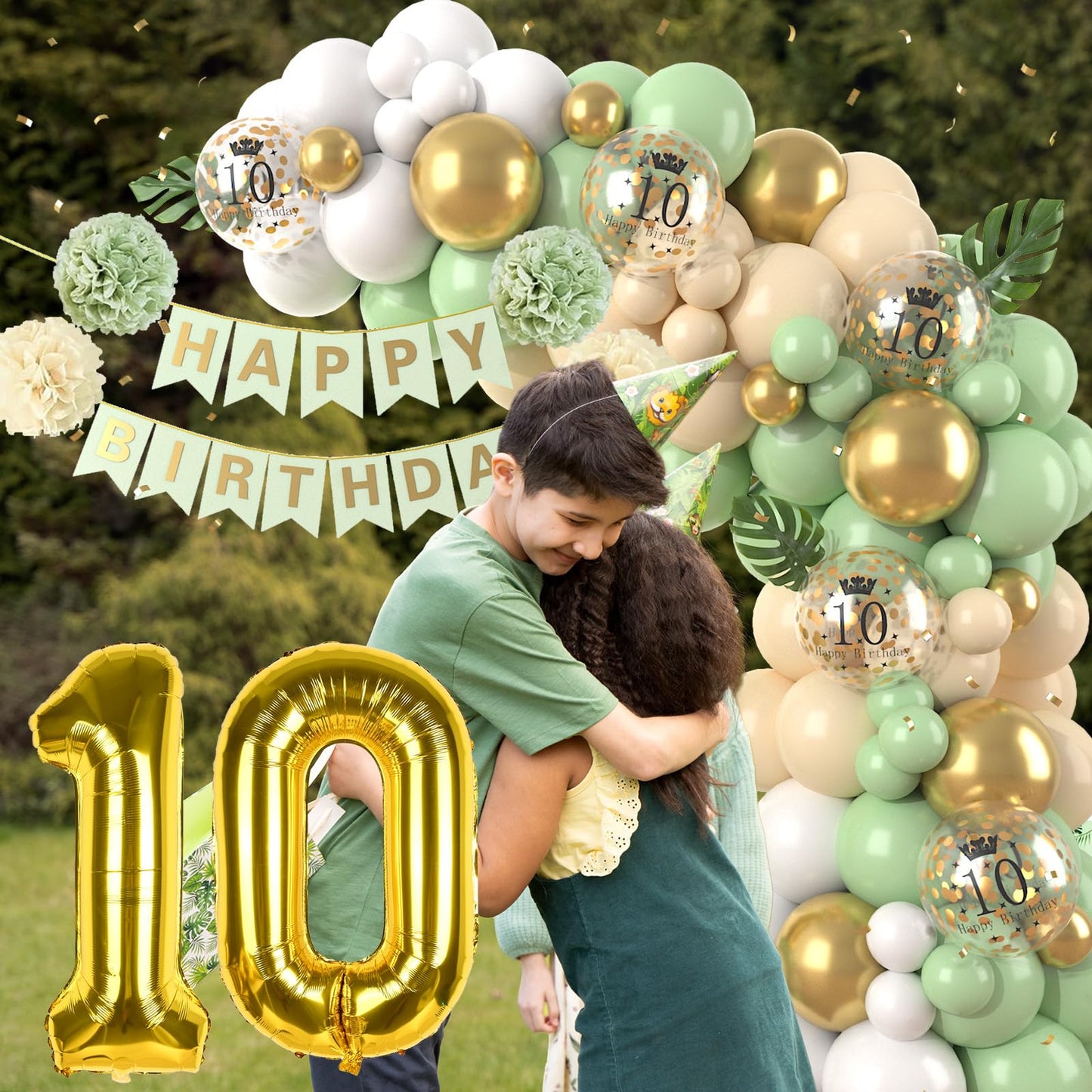10Th Birthday Decorations Sage Green,10Th Birthday Balloon Garland Party Decorations With Number 10 Foil Balloons,Happy Birthday