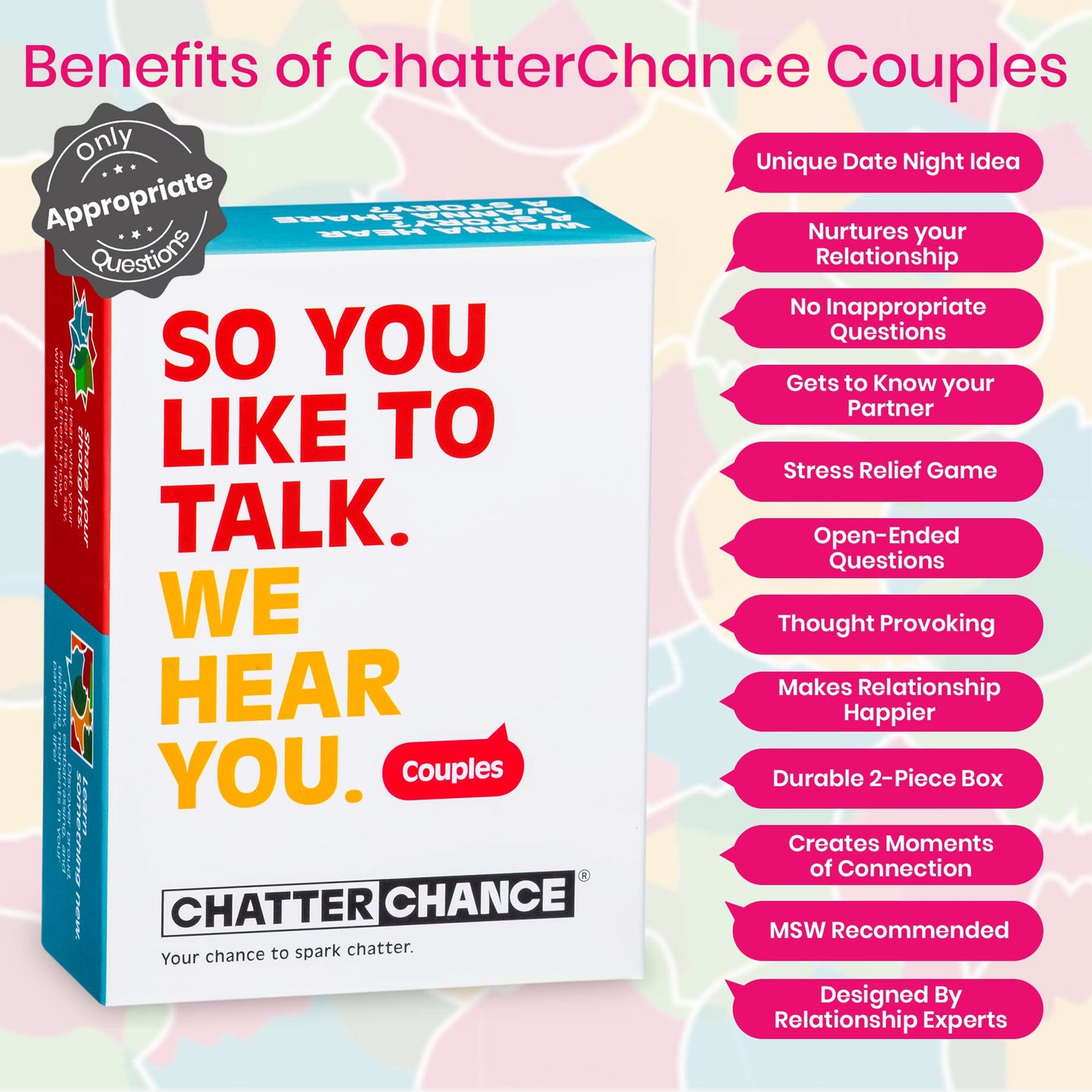 Chatterchance Couples: Conversation Card Games - Only Appropriate Questions - 80 Thought Provoking Fun Question Game Cards For Date Night, Valentines, Gifts For Couple - Perfect