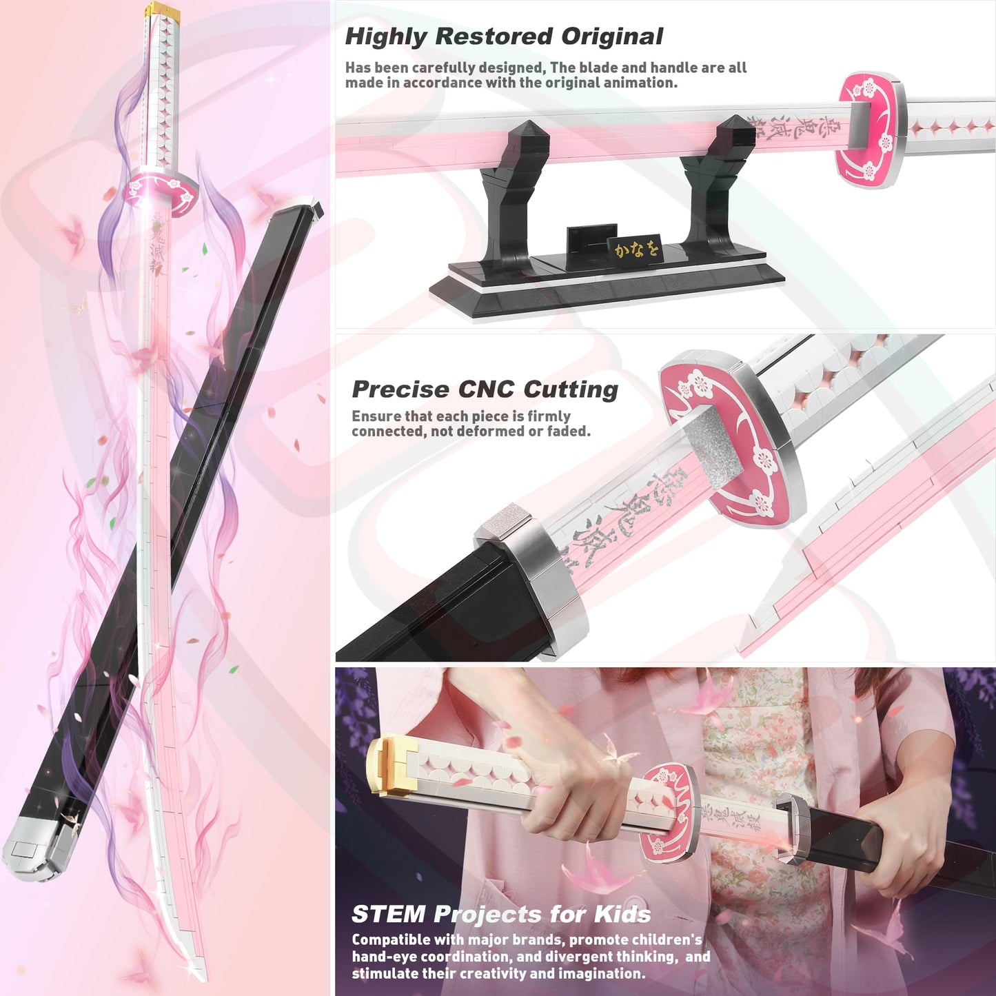 Demon Slayer decorative replica blades Building Sets for Girl 8-14  39in Tsuyuri Kanao decorative replica blade Building Block with Scabbard and Stand  Anime decorative replica blade Building Toy Demon Slayer Gift Katana  788 Pcs