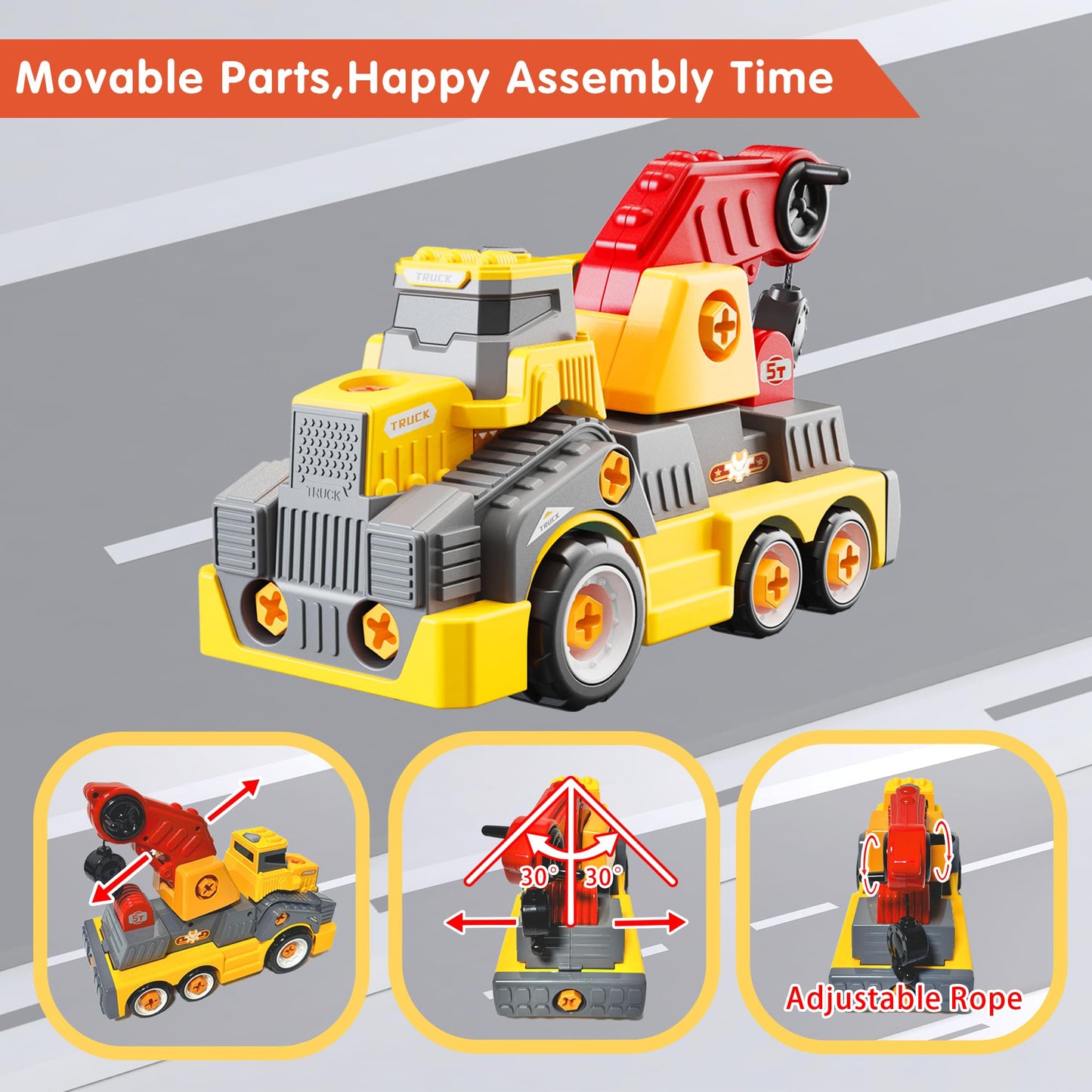 EKU EASYKU Crane Truck Take Apart Toys for Kids 3-8 Years, Electric Drill, Educational STEM Building, Plastic, Large 11 inches