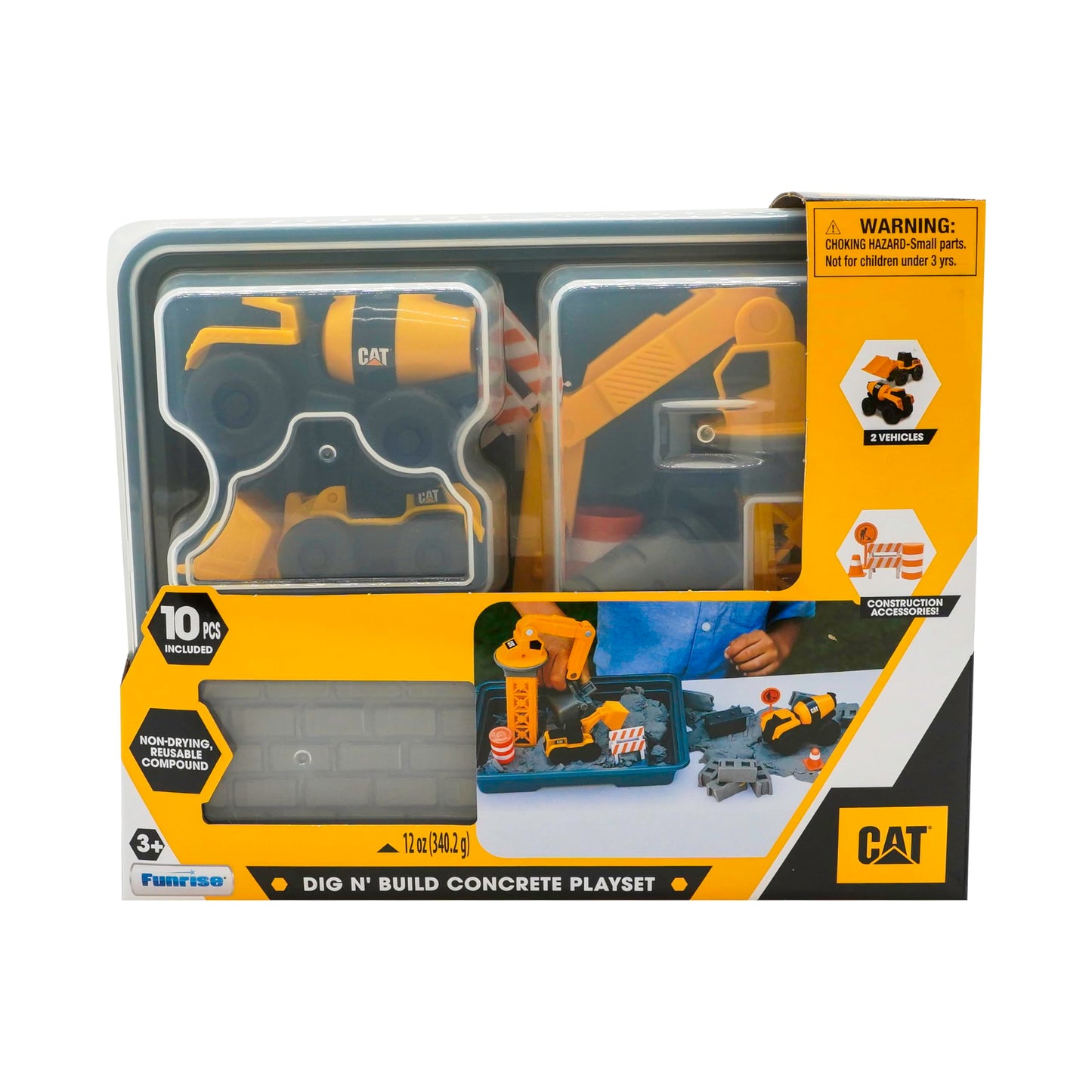 CAT Dig N' Build Concrete Playset - 12 oz Compound in Yellow Storage Container, Ideal Construction Toys for Kids