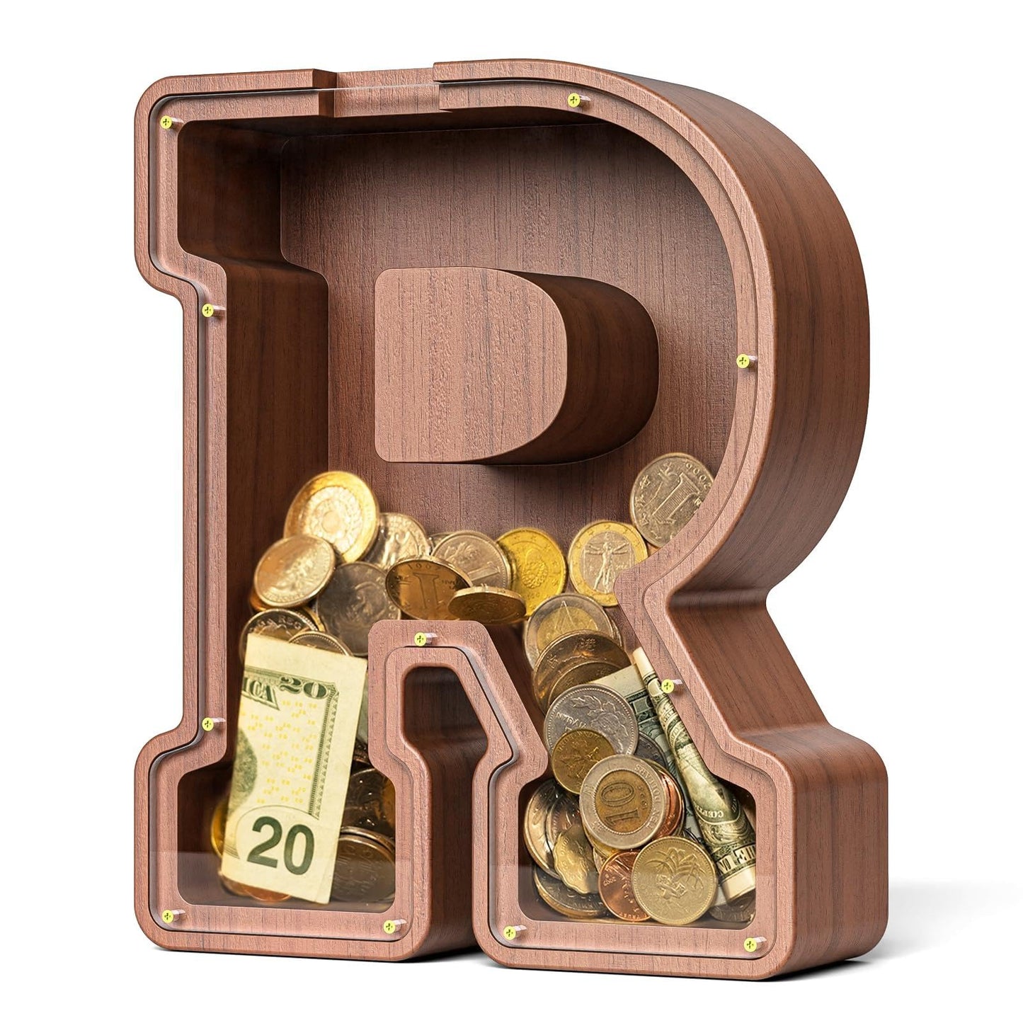 Summidate Wooden Letter Piggy Bank  Extra Thick Large Capacity Piggy Bank for Kids Boys Girls Toddler  Alphabet R Money Bank| Coin Box Birthday  Christmas  Festival