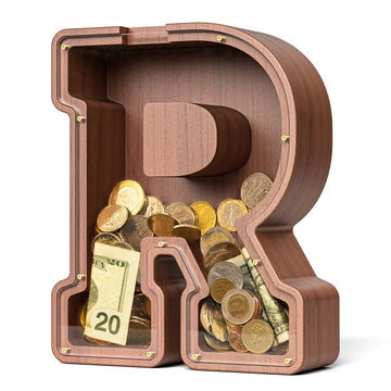 Summidate Wooden Letter Piggy Bank  Extra Thick Large Capacity Piggy Bank for Kids Boys Girls Toddler  Alphabet R Money Bank| Coin Box Birthday  Christmas  Festival