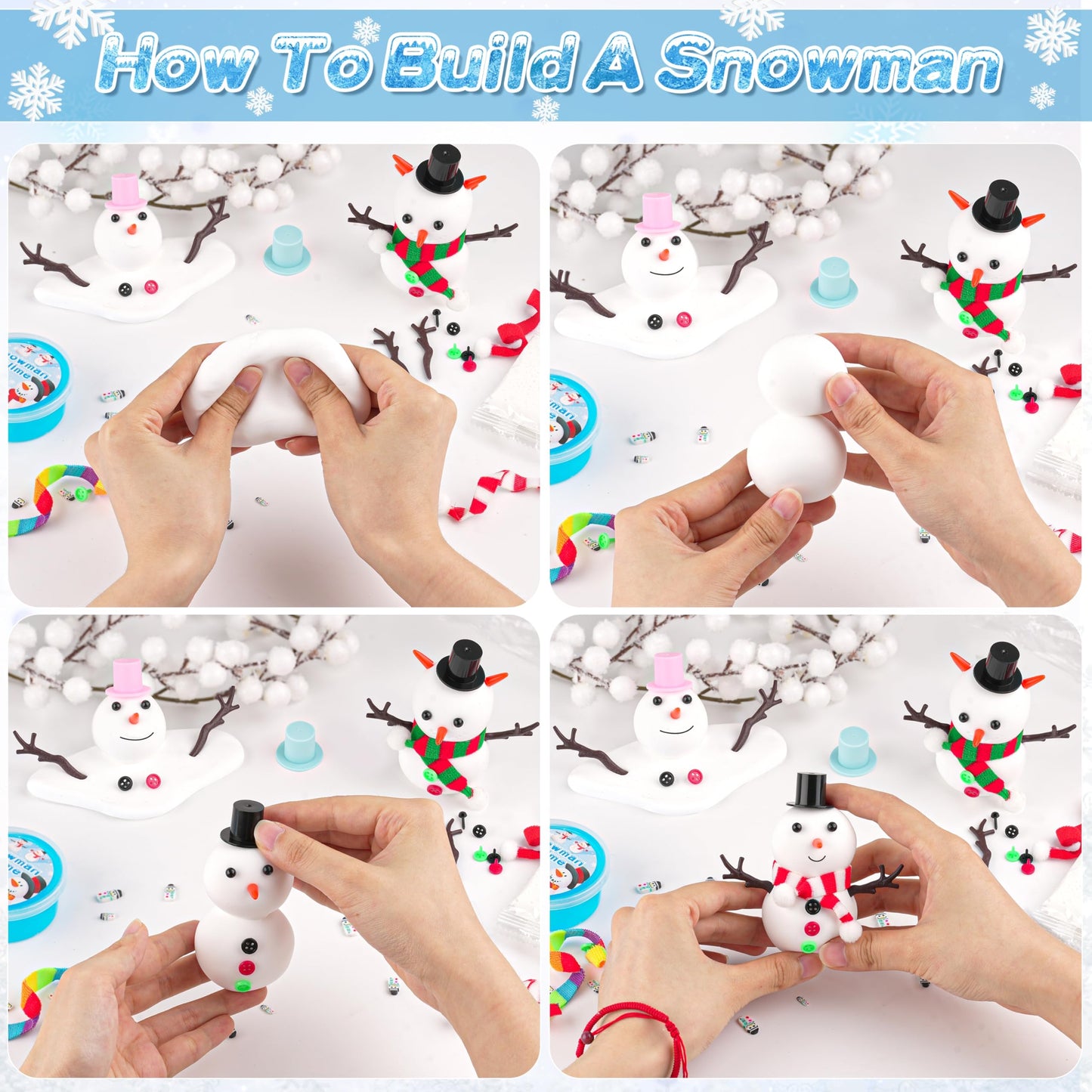 Lawoho Build A Snowman Kit With Clear Slime & Air Dry Clay For Kids, Christmas Crafts For Kids, Slime Kit For Kids, Christmas Gifts For Kids, Stocking Stuffers For Kids Christmas Crafts Snowman Kit