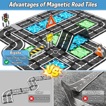 Magnetic Tiles Roads Construction Toys, Traffic Themed Building Blocks Set, Toddler Kids Toys For 3+ Year Old Boys Girls, Montessori Stem Sensory Toys, Preschool Learning Educational Toys Gifts