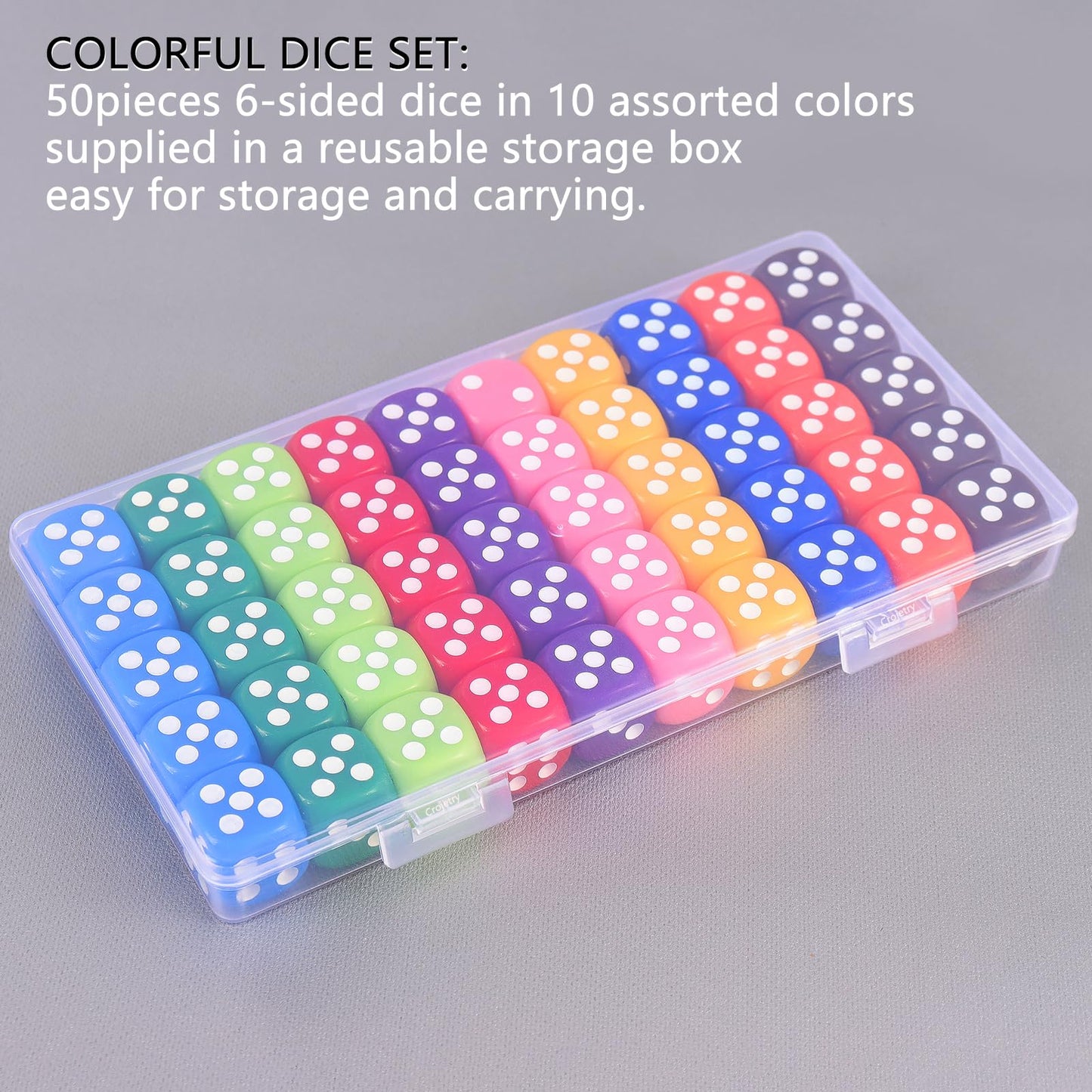 16MM Standard 6 Sided Dice Set, 50 Pieces Colorful Dice for Board Games, Classroom Math Bulk Game Dice, Make Entertainment More