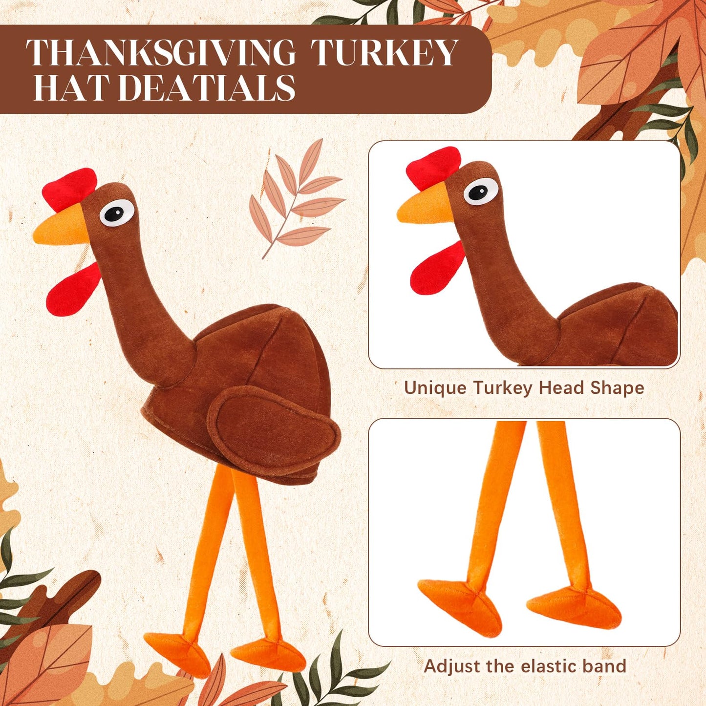 Hanaive 10 Pieces Thanksgiving Turkey Hats Bulk Turkey Hats for Dress-up Party Plush Trot Hat Party Supplies(Uniform Style)
