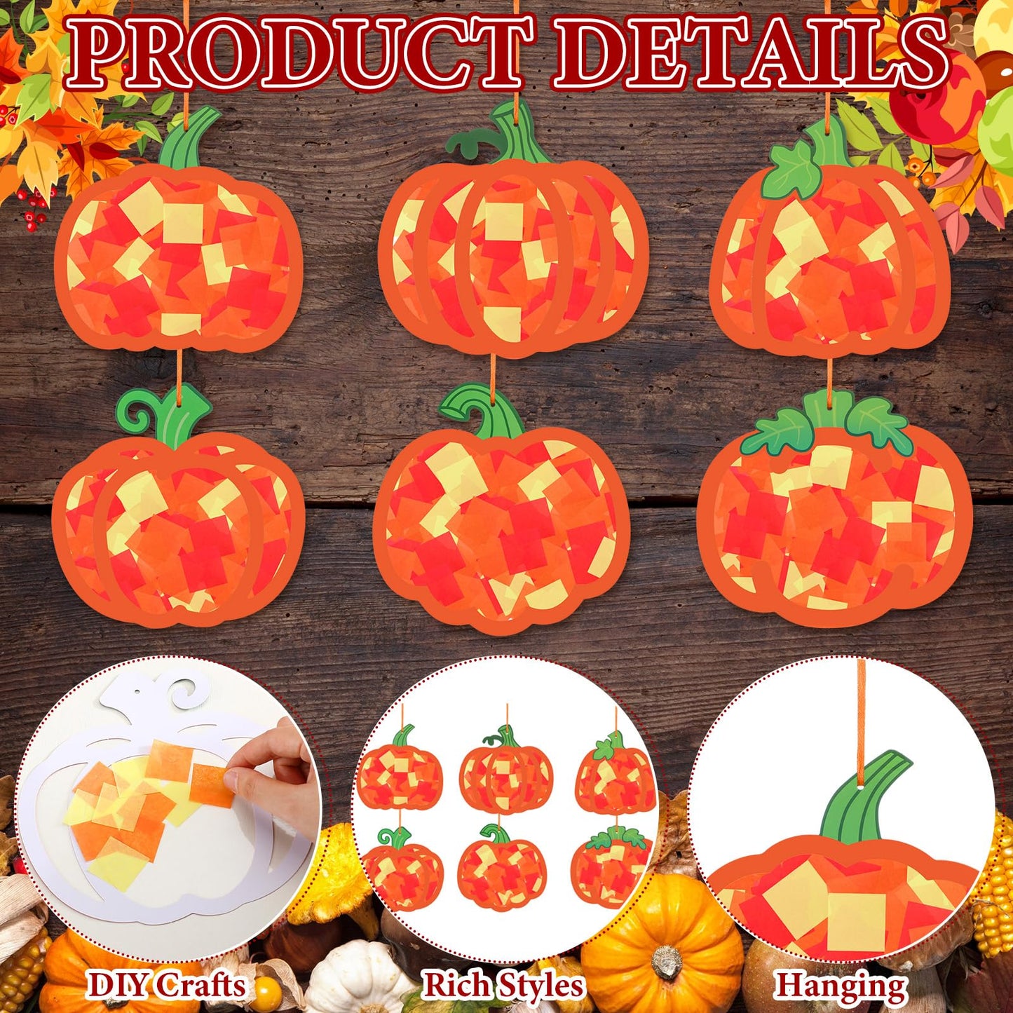 Chiisong 24 Sets Pumpkin Crafts Kit DIY Tissue Paper Sign Crafts for Back to School Fall Harvest Thanksgiving Religious Christia