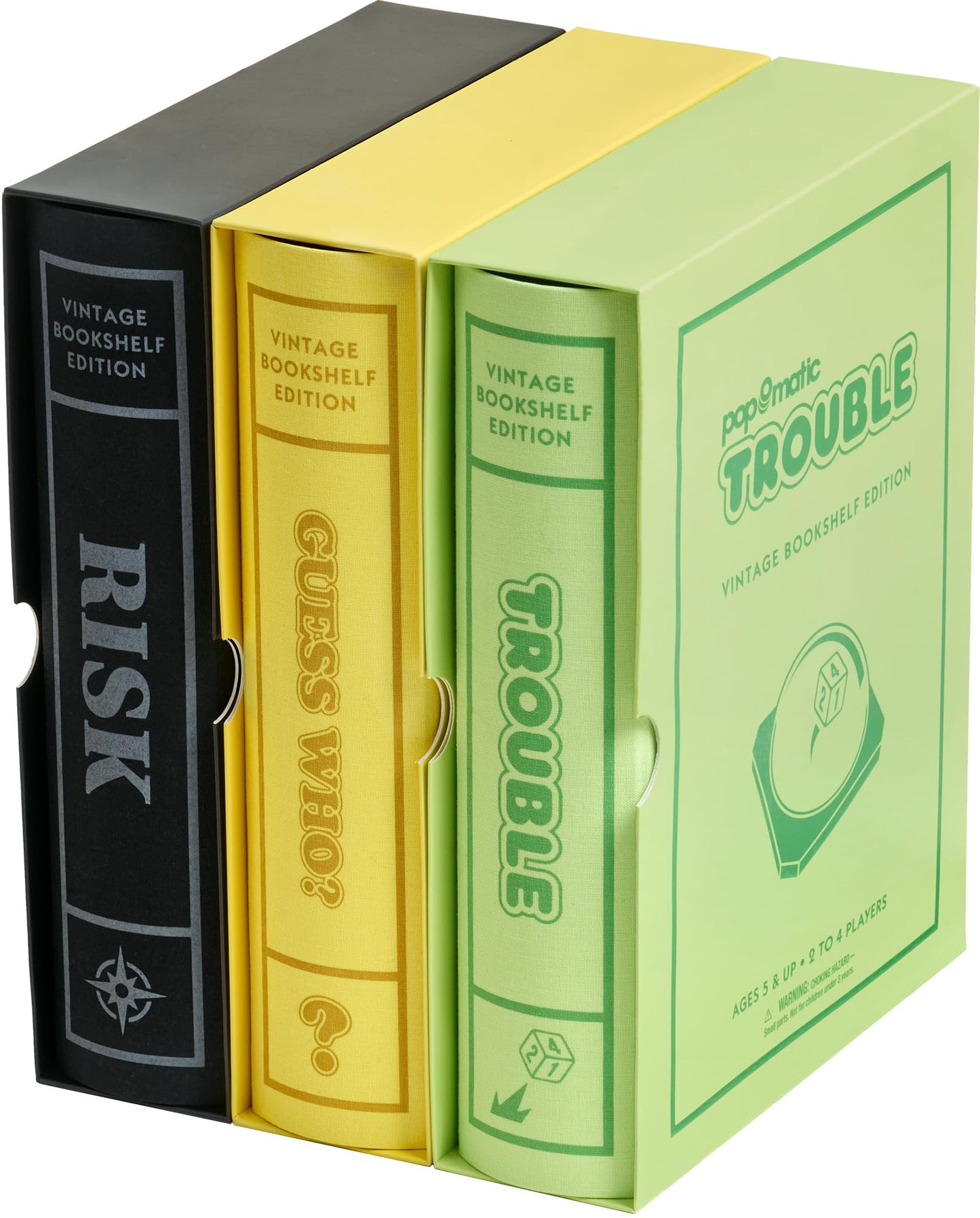 WS Game Company Risk  Trouble  and Guess Who? Vintage Board Game Bookshelf Collection