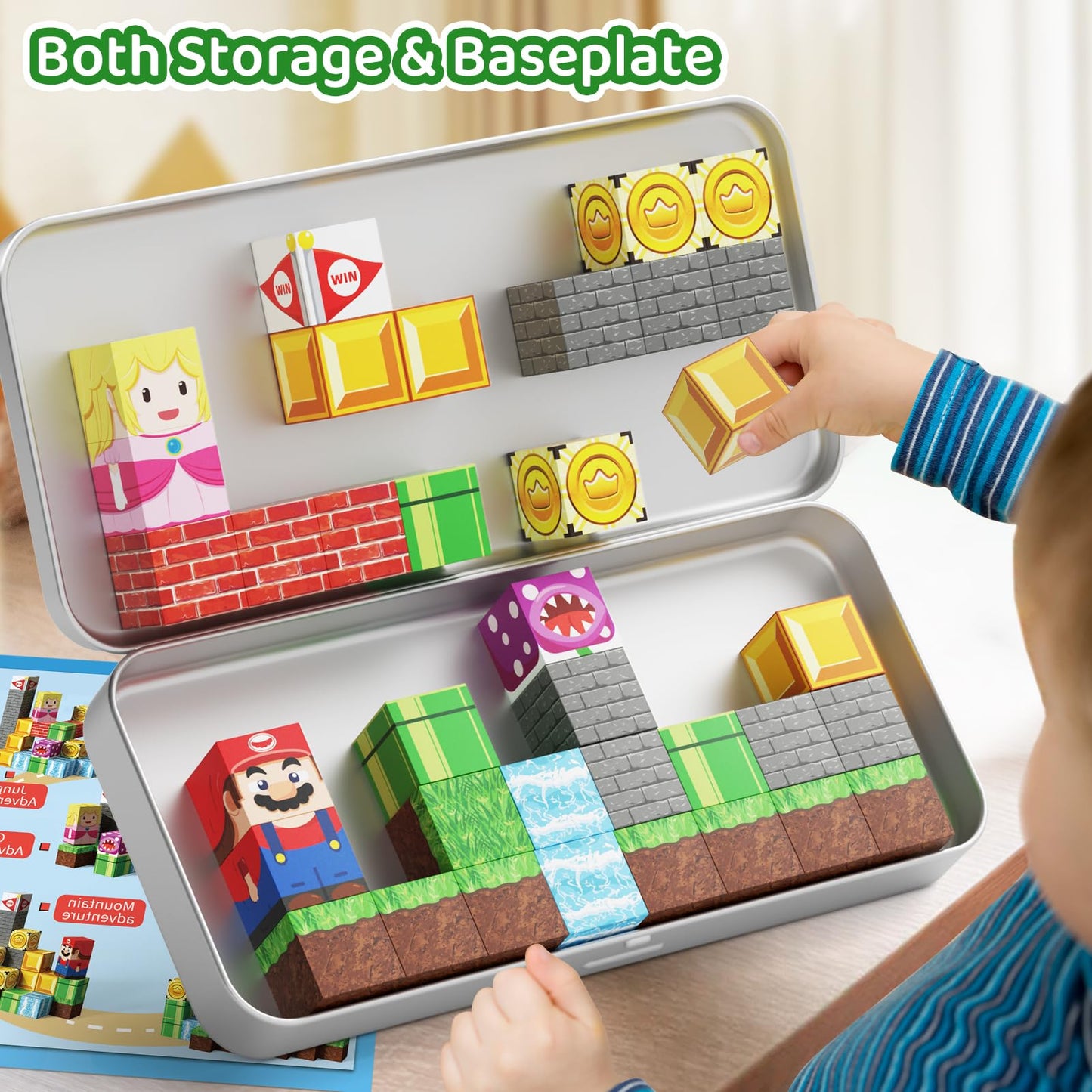 hunloot Magnetic Building Blocks Travel Toys for Kids Ages 4-8, Toddler Magnetic Cubes STEM Learning Set with Iron Storage Box -