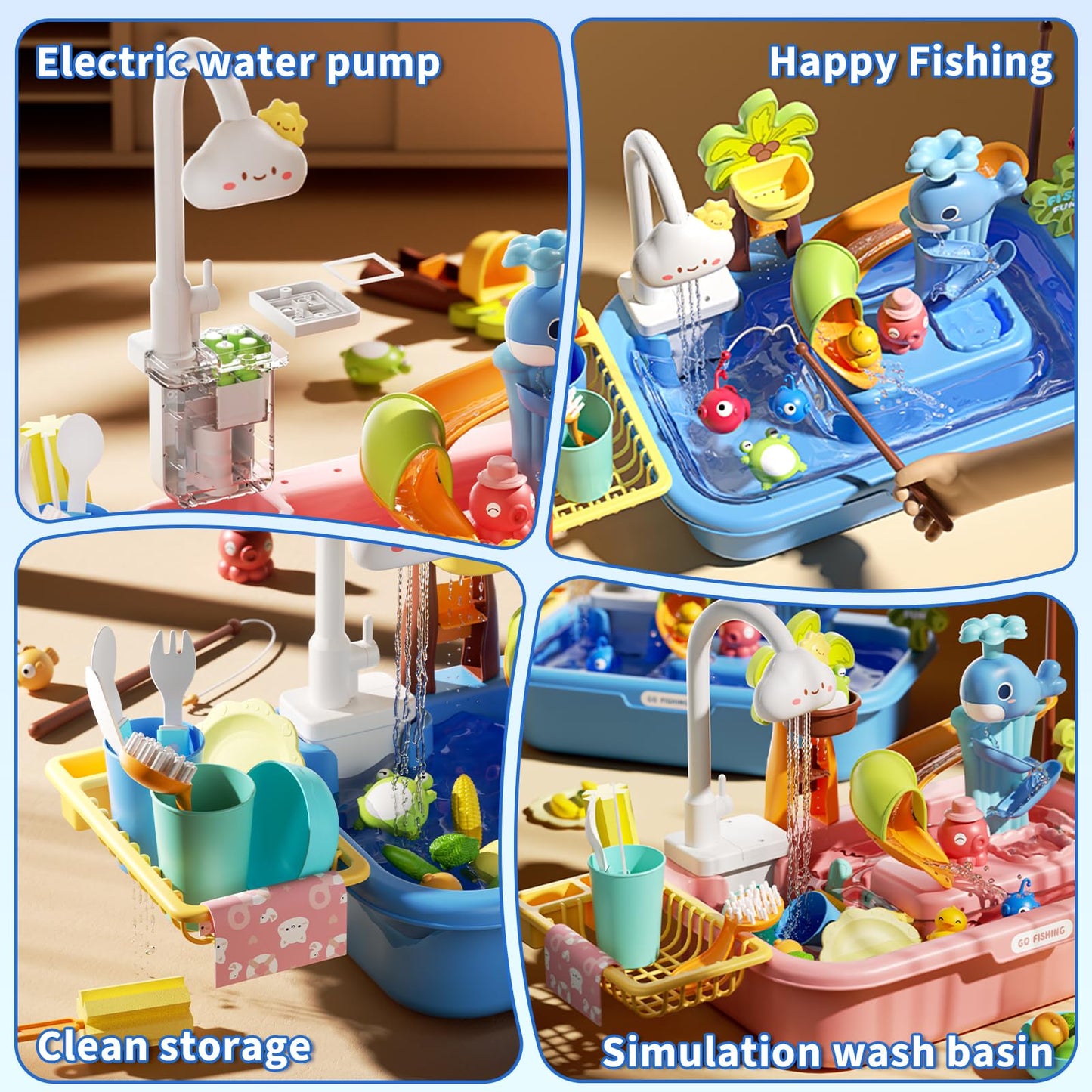 LZZAPJ Kids Play Sink with Running Water,Toddler Sink Dishwasher Toy,Water Table Pretend Play for Toddlers Age1-3,Role Play Kitc