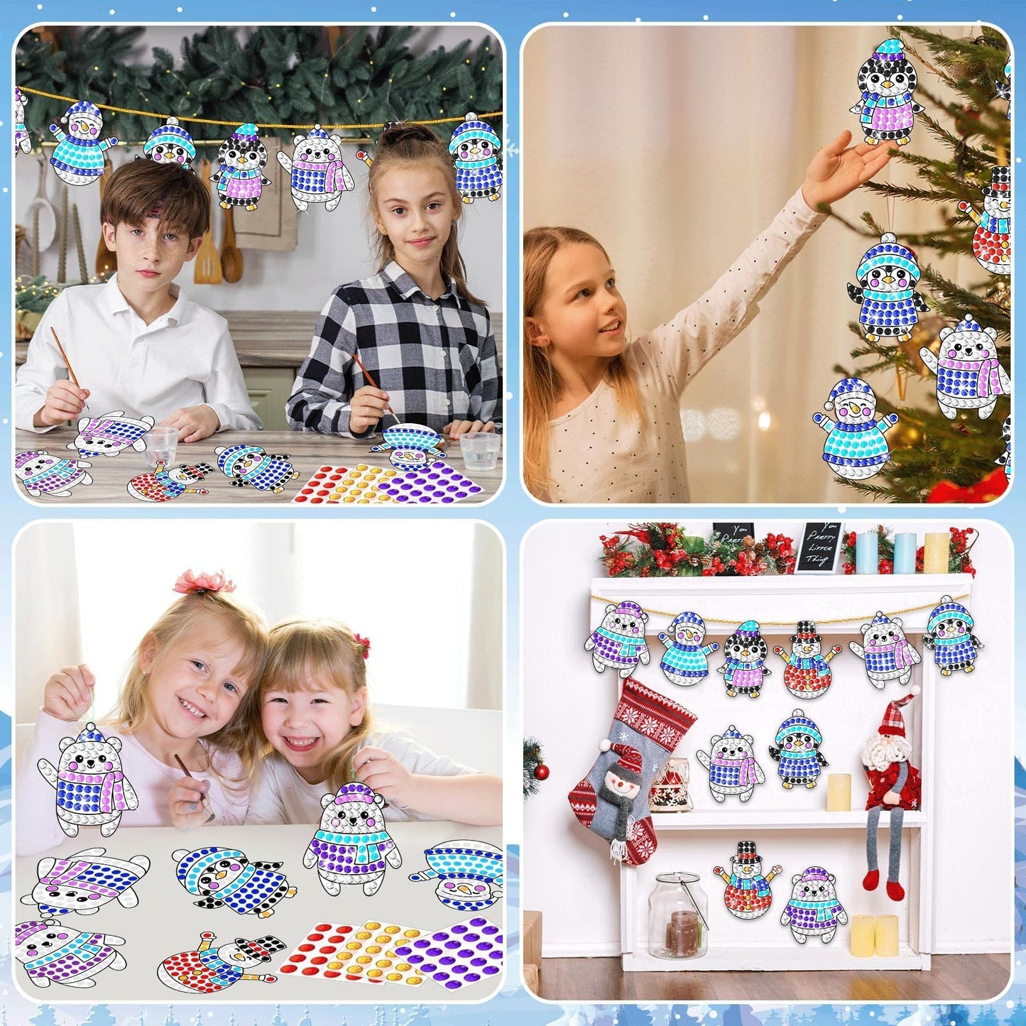 Qyeahkj 6 Pcs Winter Craft for Kids DIY Diamond Suncatcher Gem Christmas Animal Shape Arts and Crafts Suncatcher Kits Penguin Sn